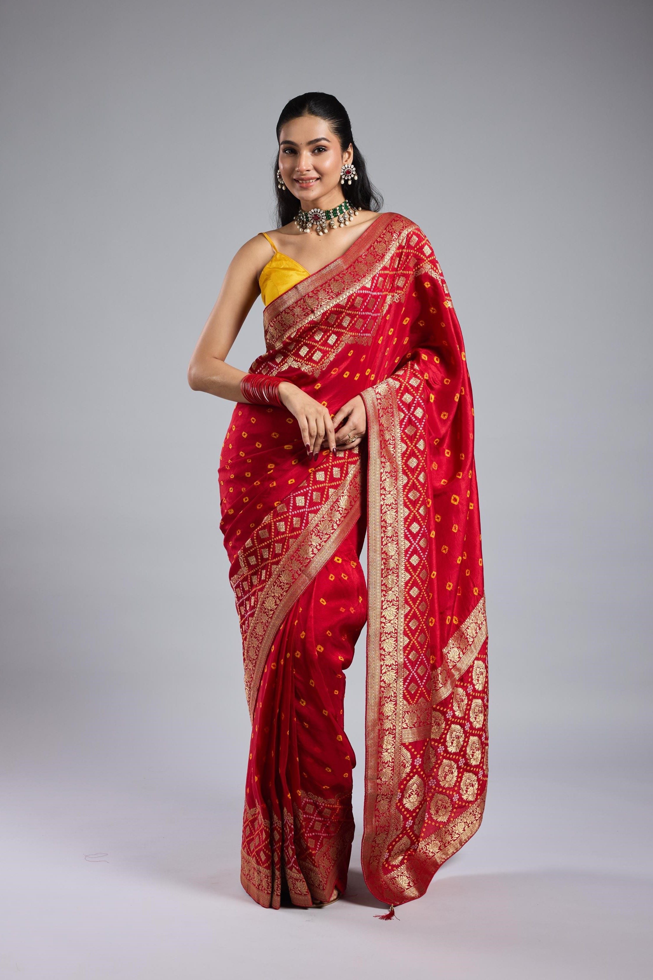 Red Bandhej Premium Silk Saree