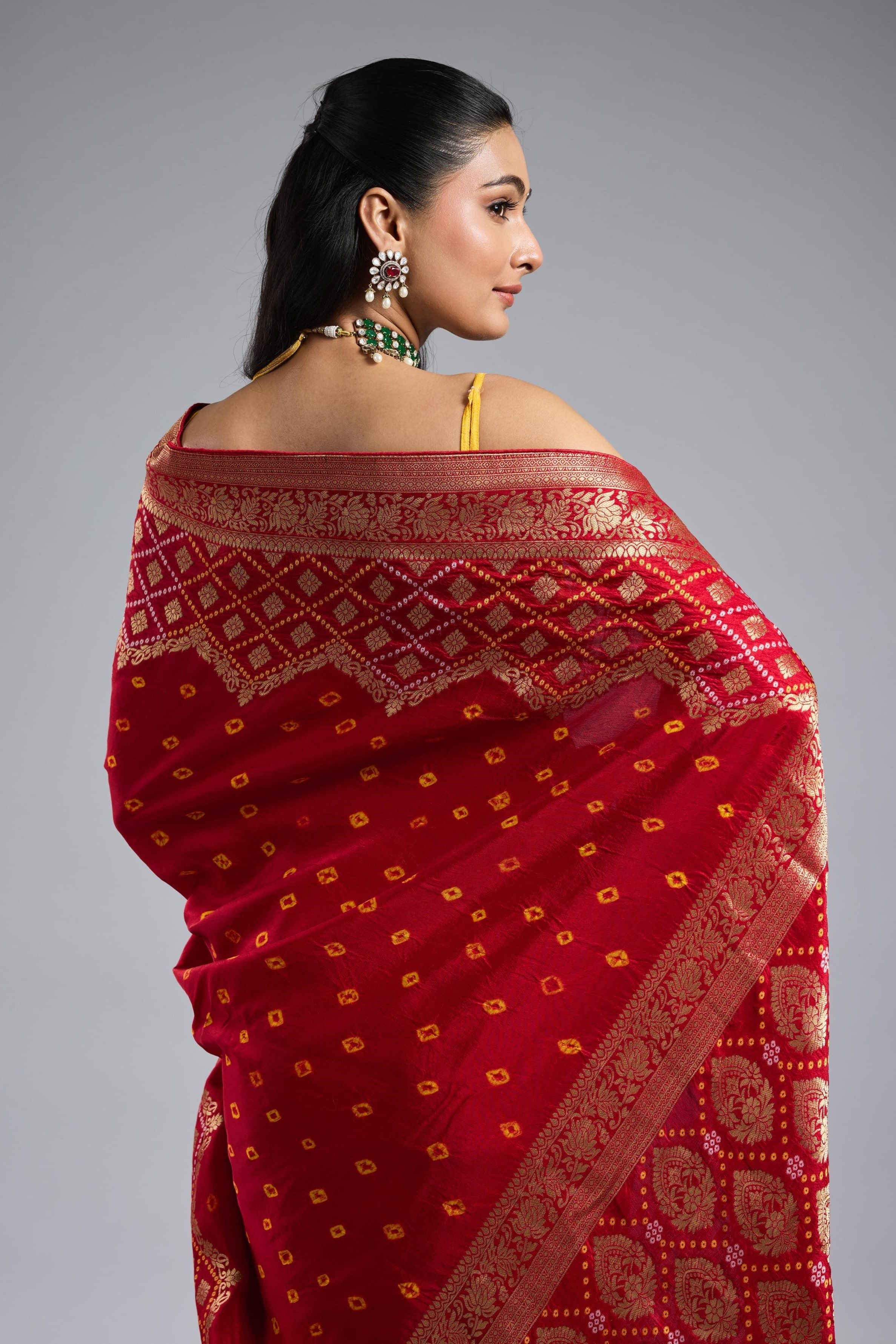Red Bandhej Premium Silk Saree