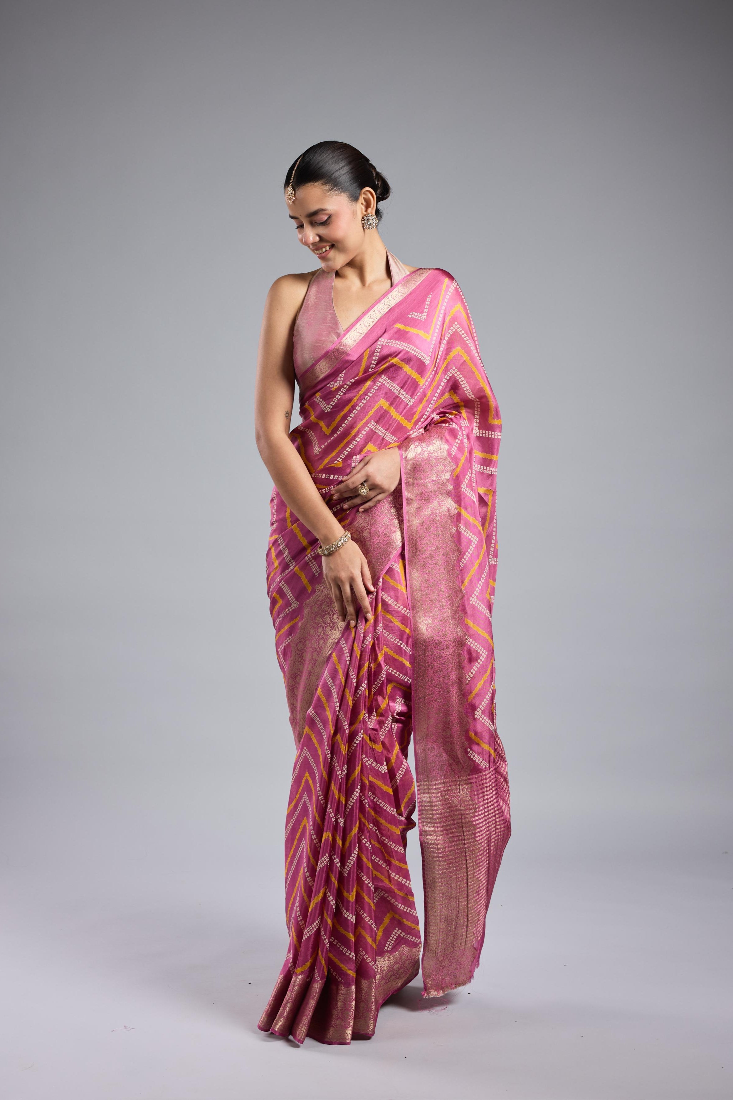 Pink Leheriya Cosmo Silk Saree