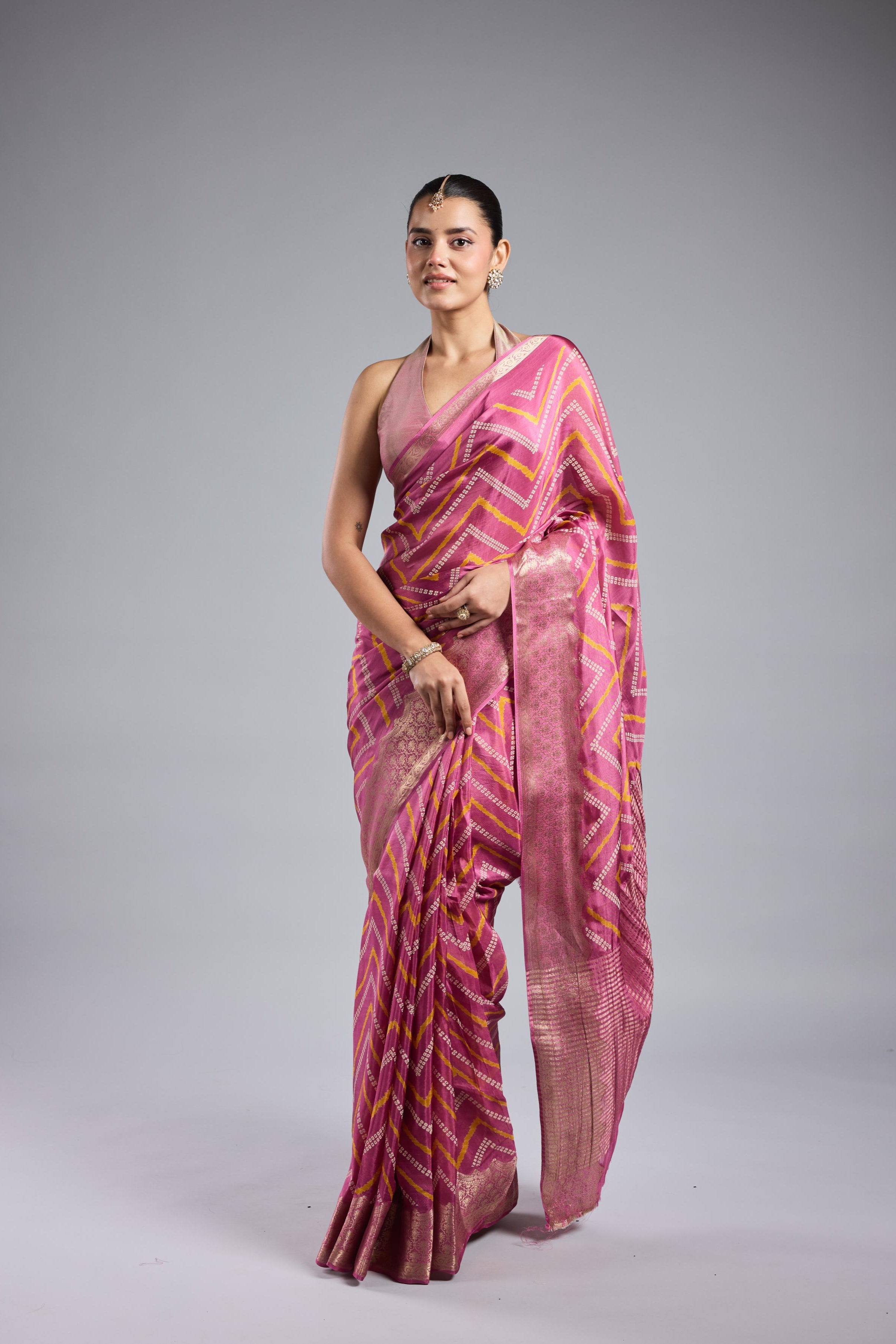 Pink Leheriya Cosmo Silk Saree