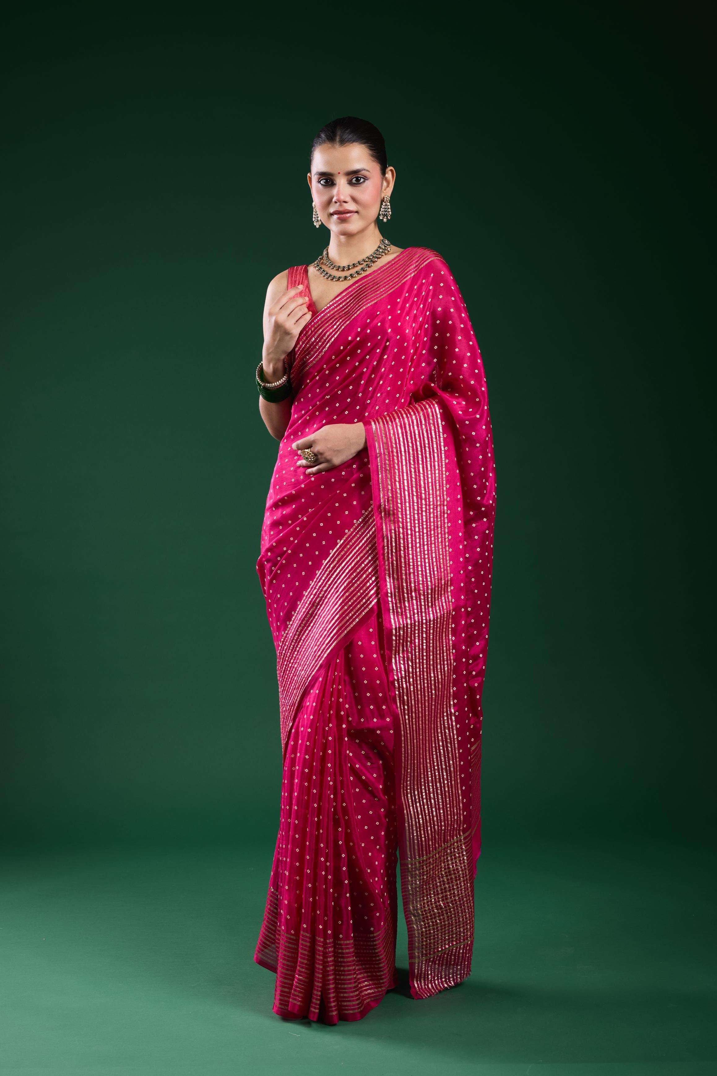 Pink Bandhej Printed Cosmo Silk Saree