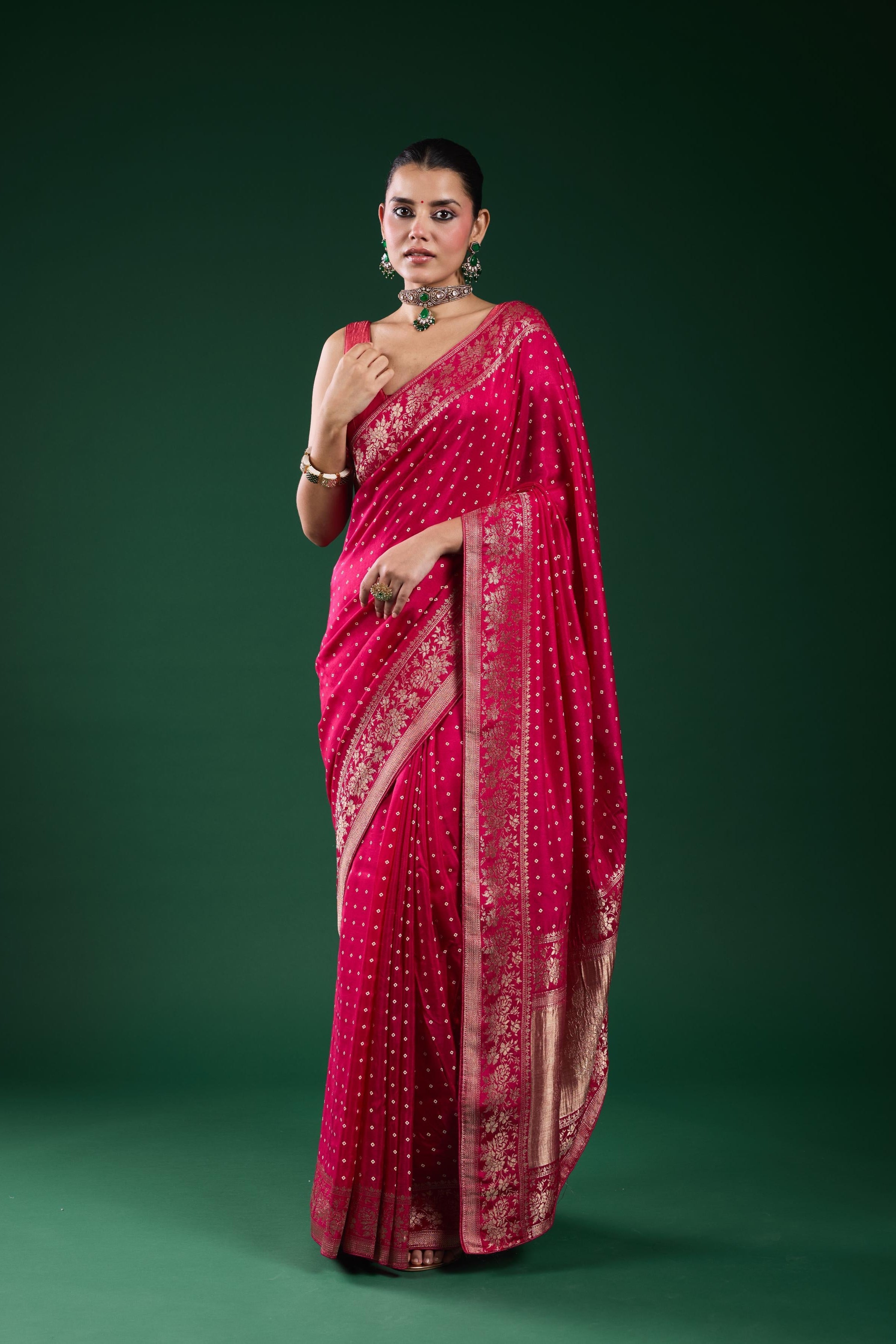 Pink Bandhej Printed Cosmo Silk Saree