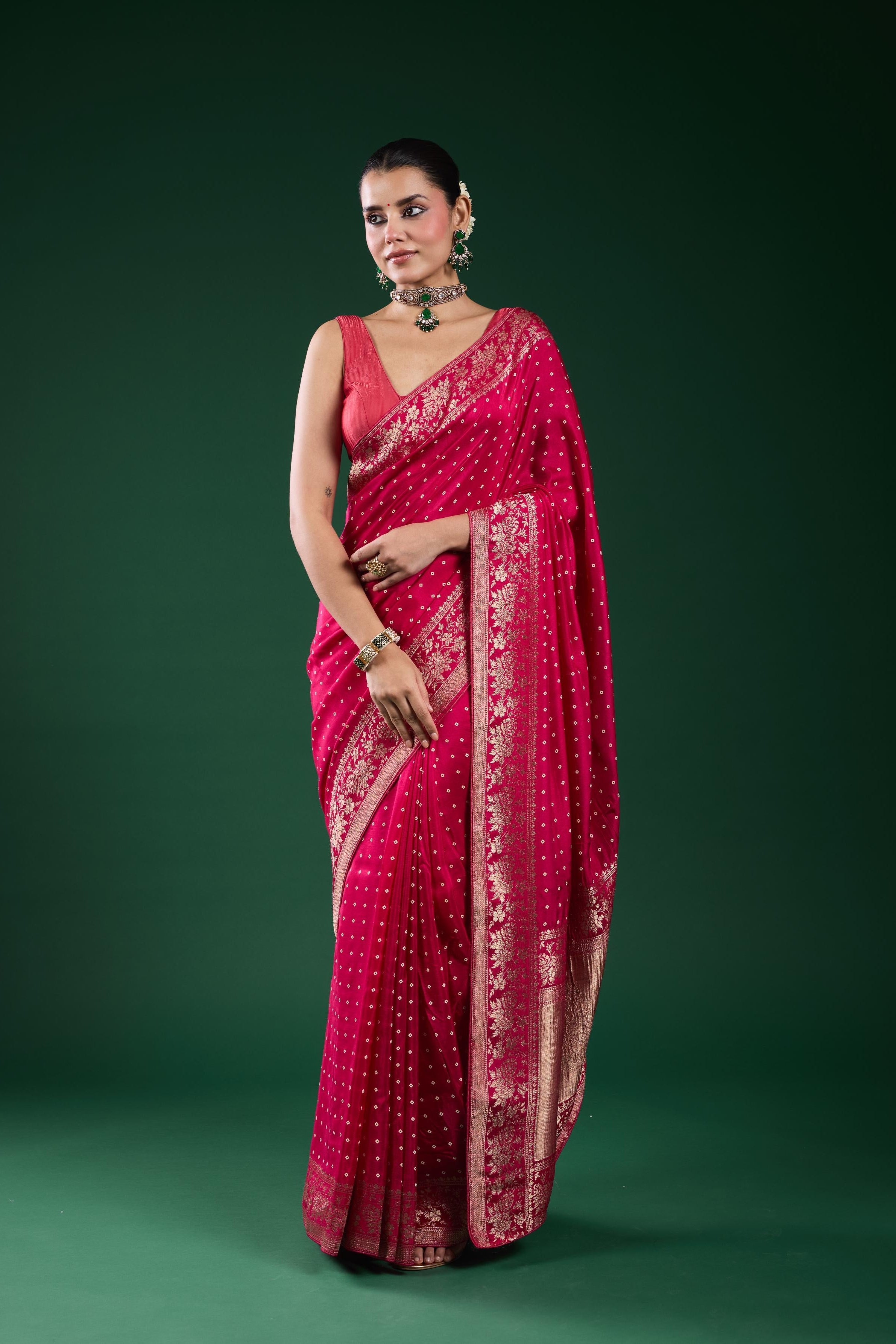 Pink Bandhej Printed Cosmo Silk Saree