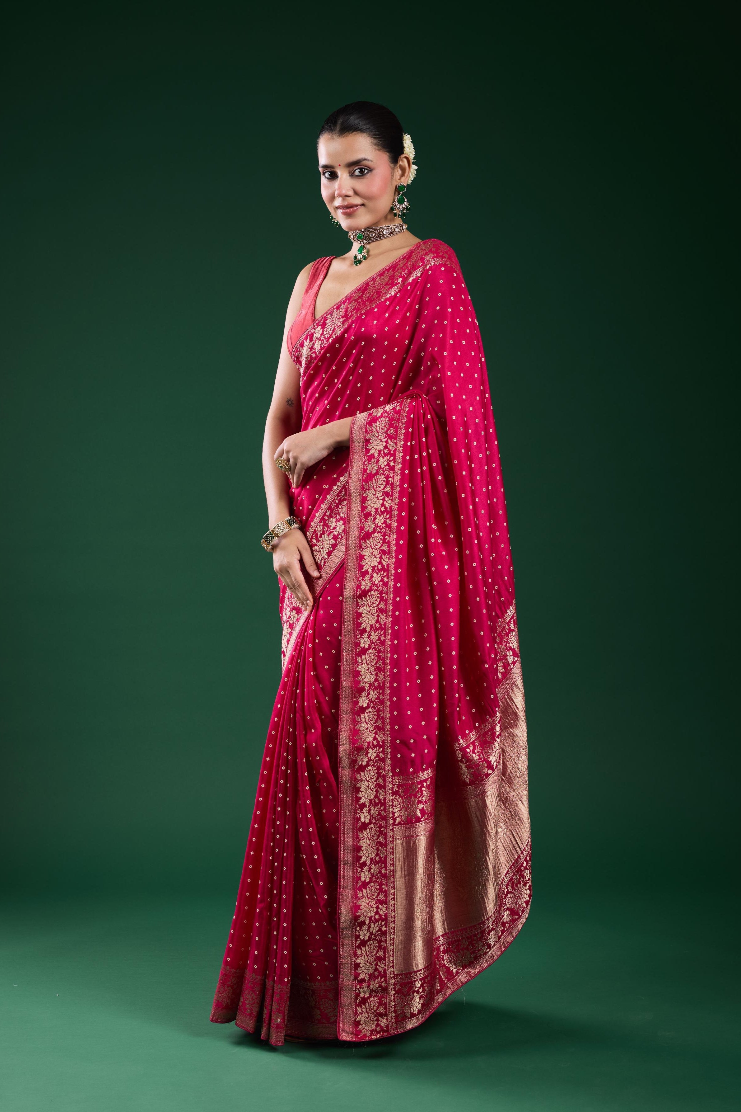 Pink Bandhej Printed Cosmo Silk Saree