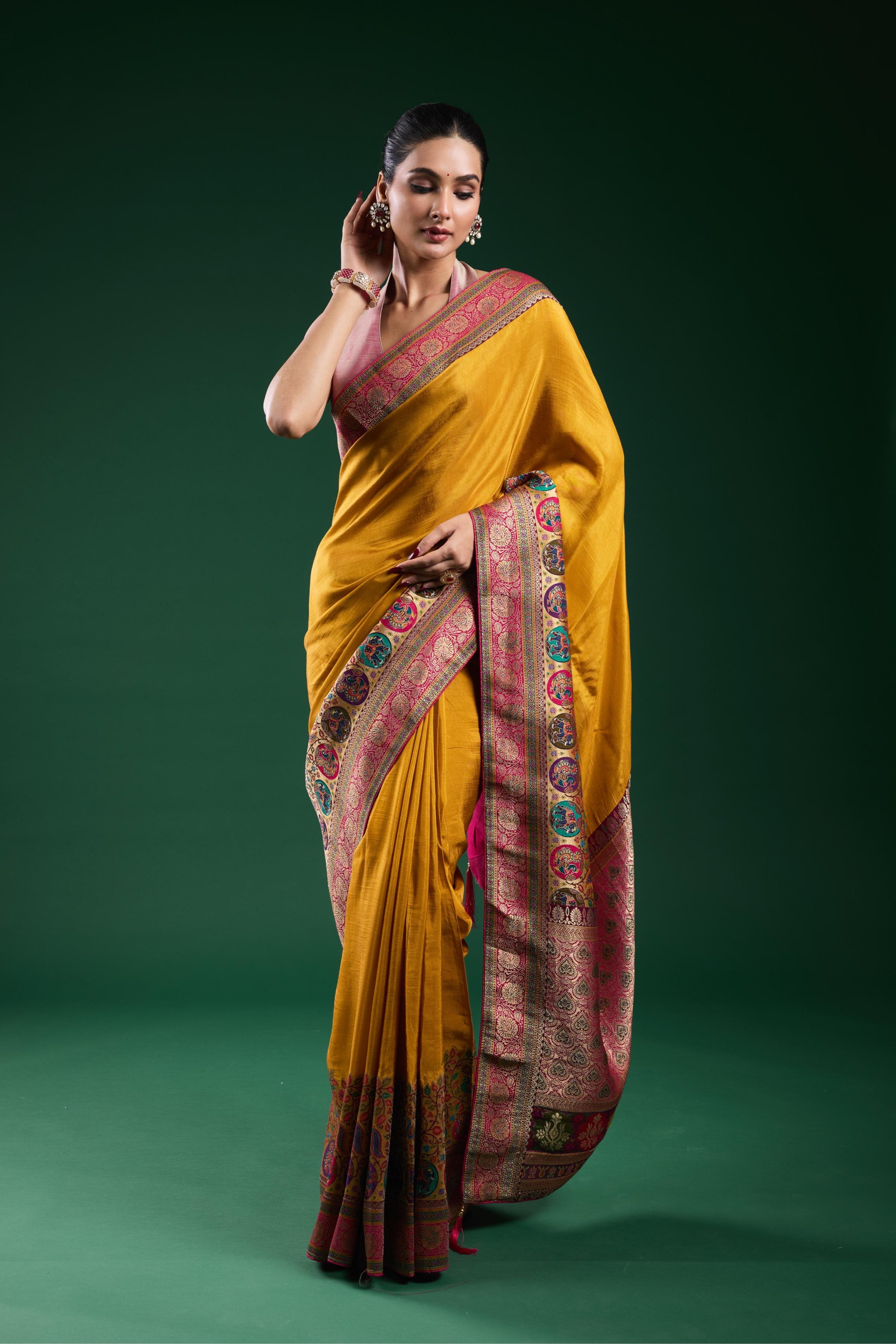 Golden Yellow Dola Silk Saree