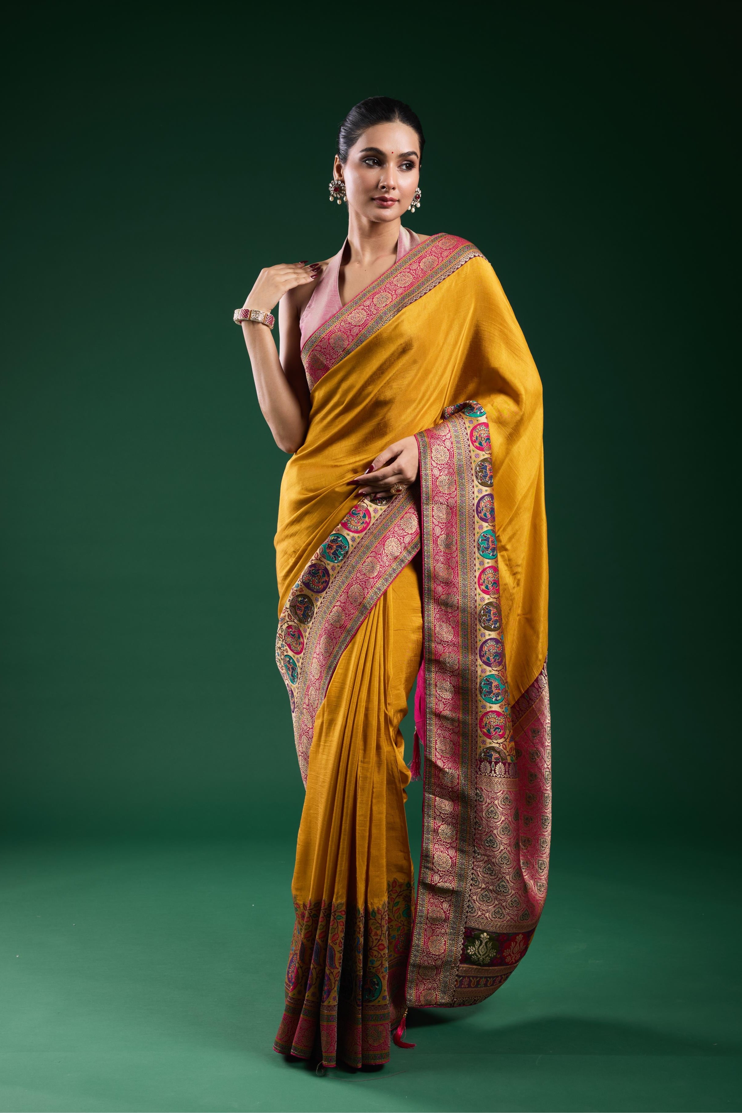 Golden Yellow Dola Silk Saree