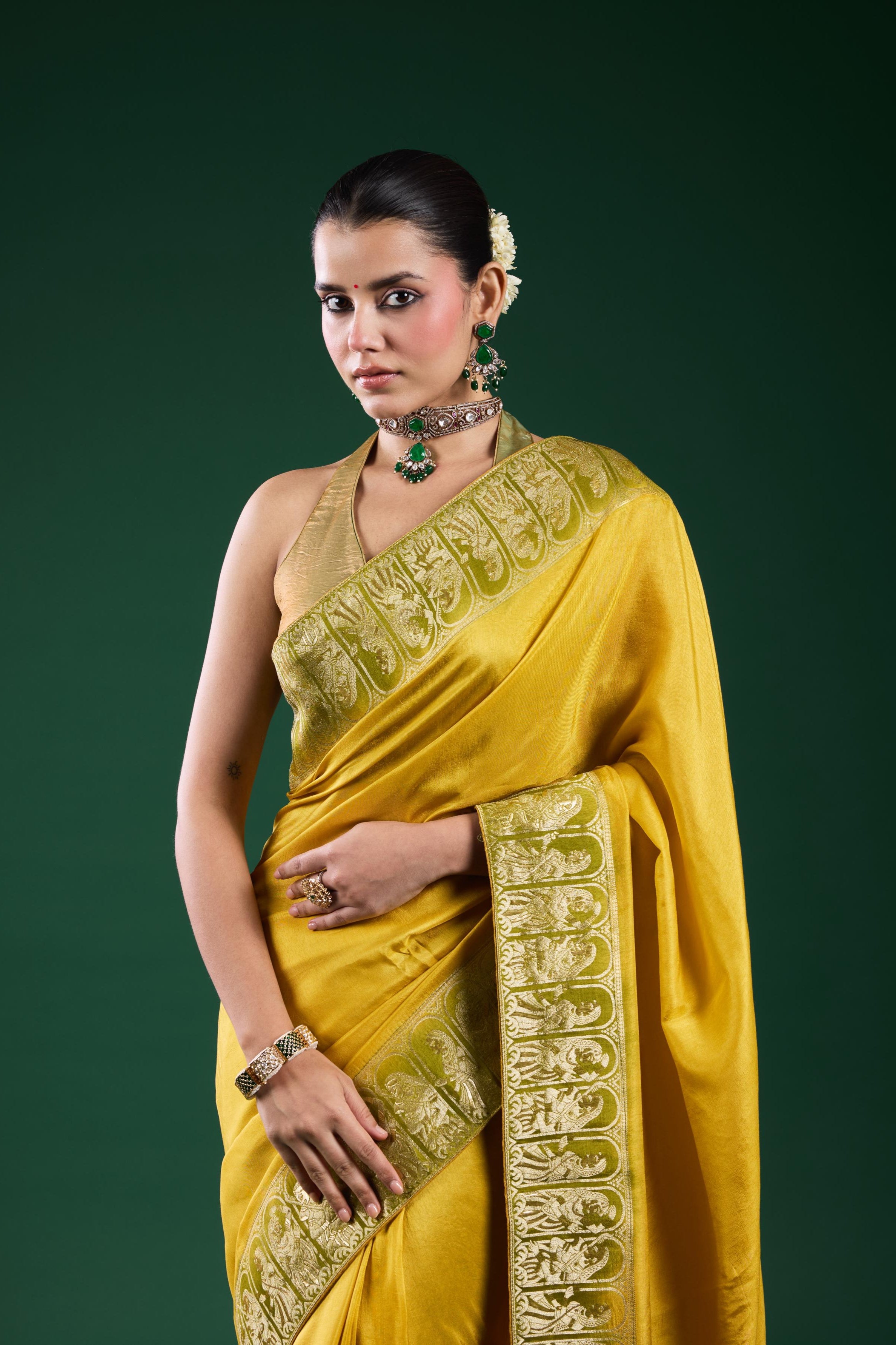 Golden Olive Dola Silk Saree