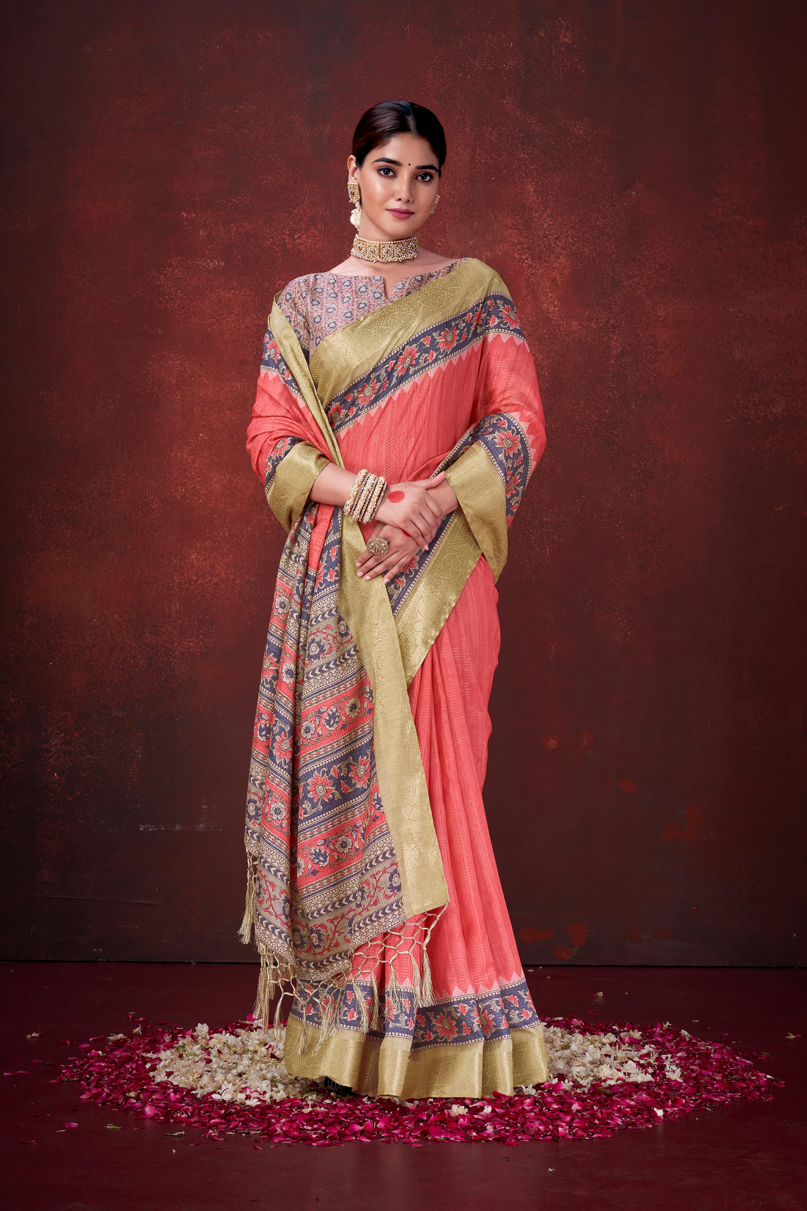 Red Premium Silk Saree with Foil Floral Print