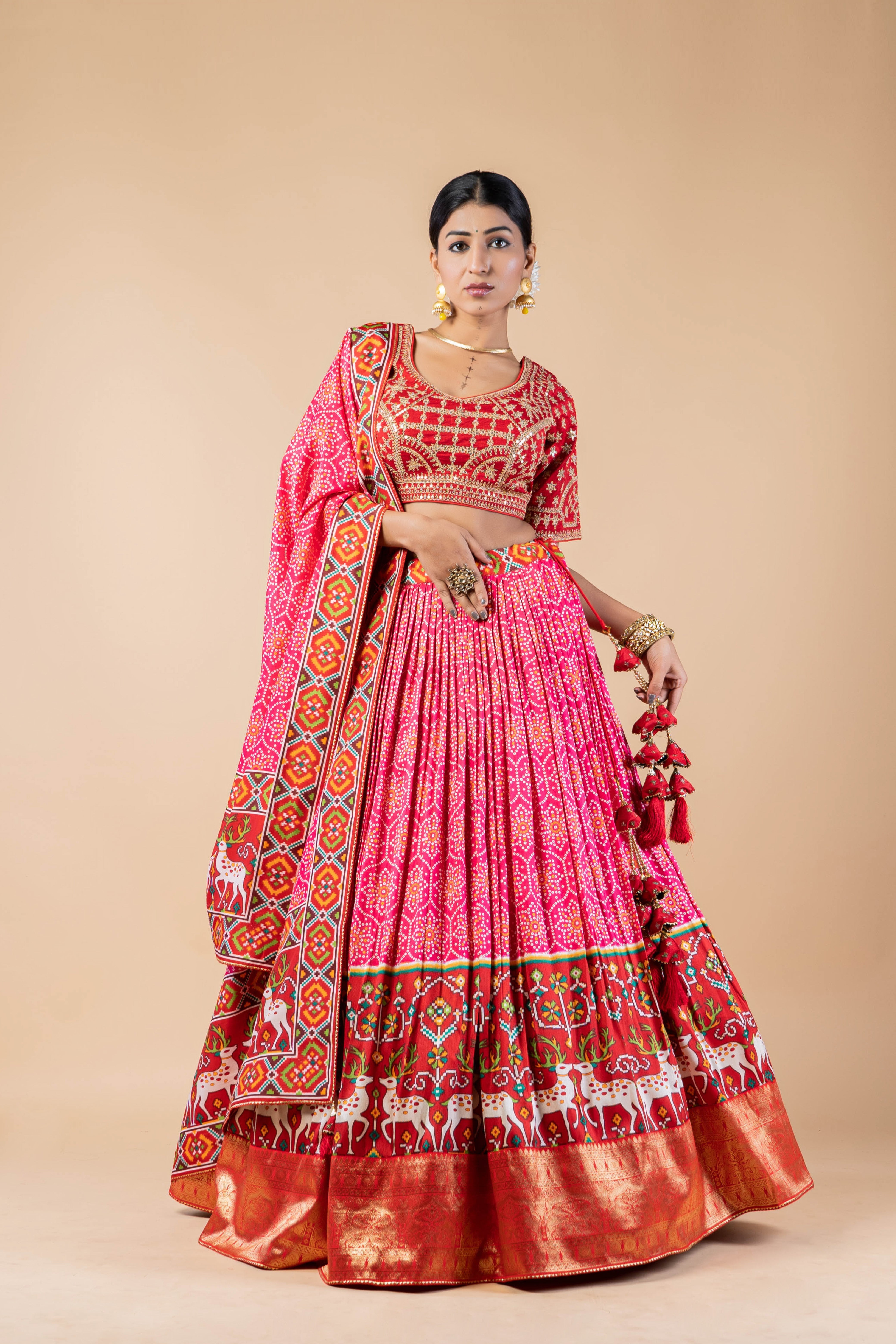 Petal Pink Printed Brocade Silk Lehenga Set