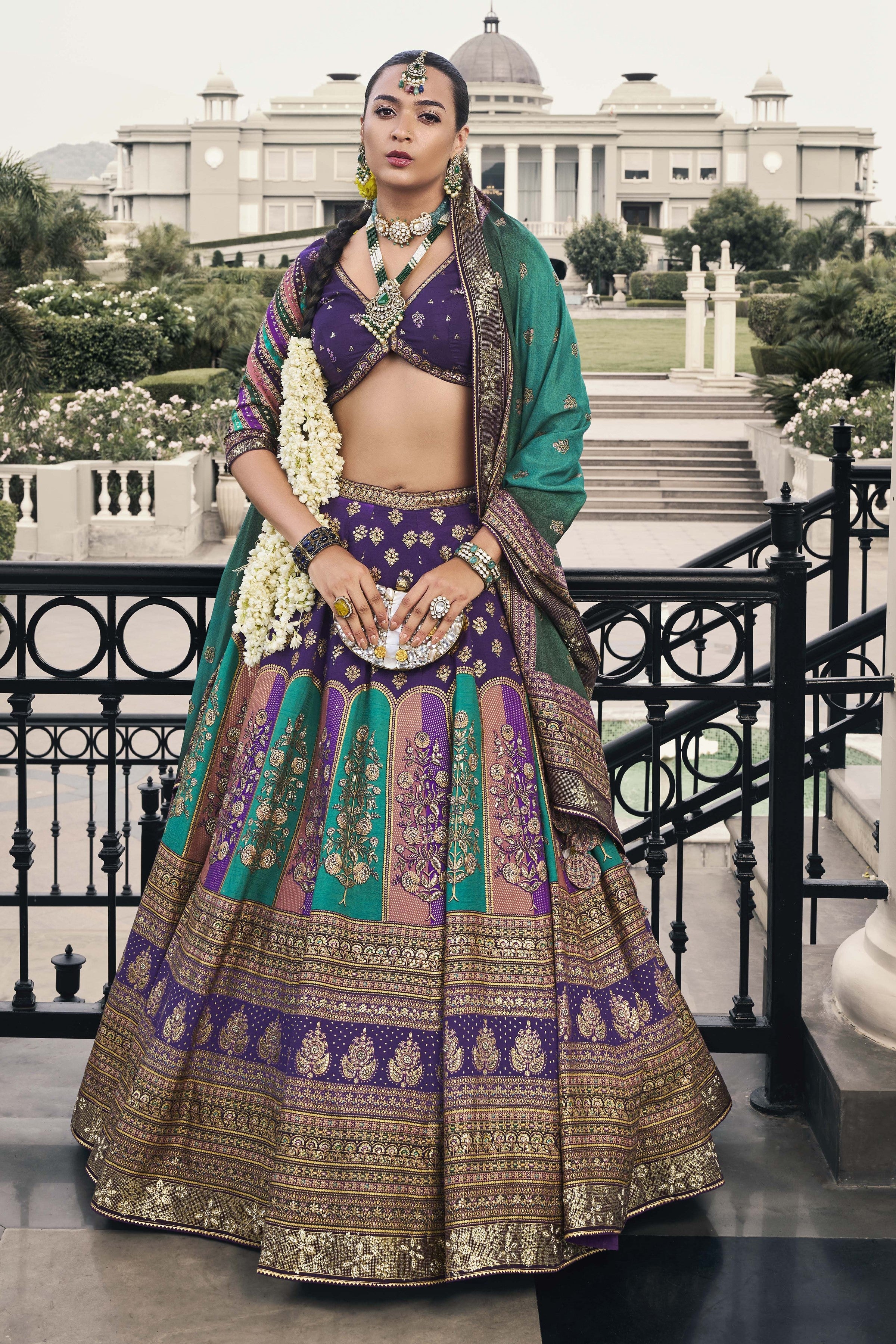 Deep Purple Embellished Premium Silk Lehenga Set