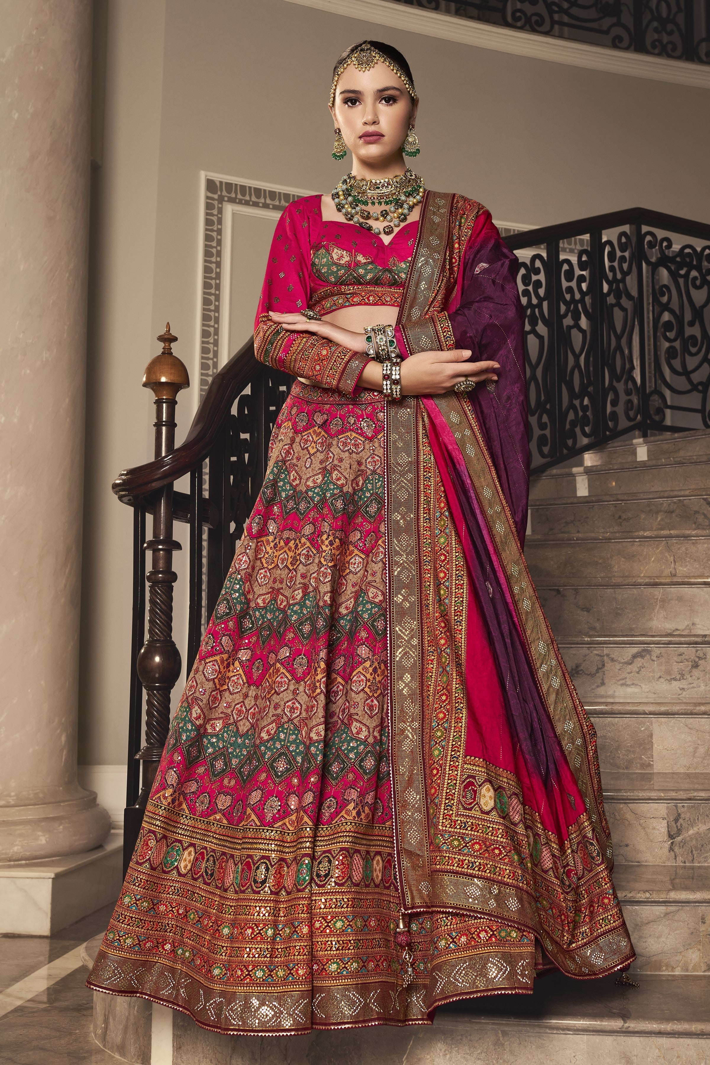 Royal Red Traditional Handwork Brocade Silk Lehenga Set