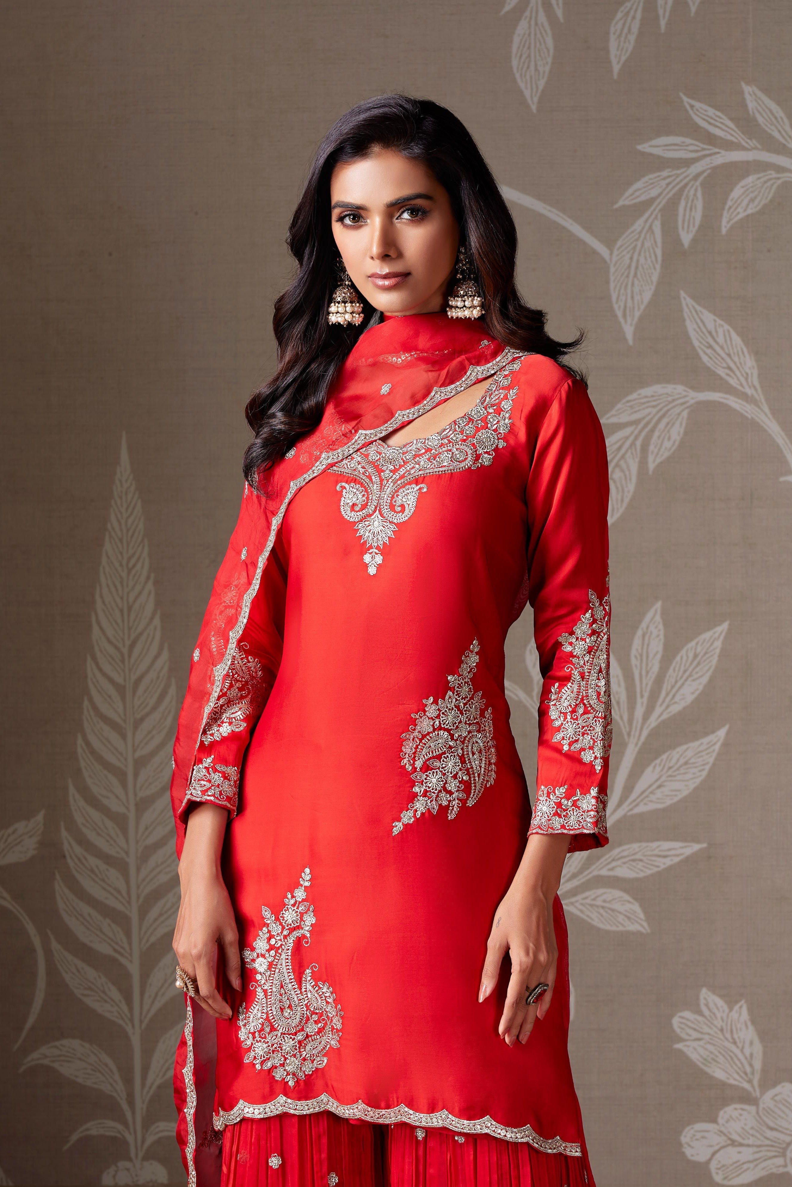 Crimson Zari Embellished Chinon Silk Sharara Set