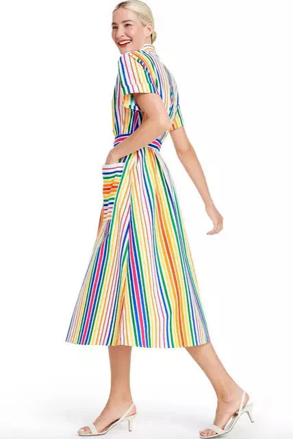 Playful Multicolor Swiss Cotton Shirt Dress