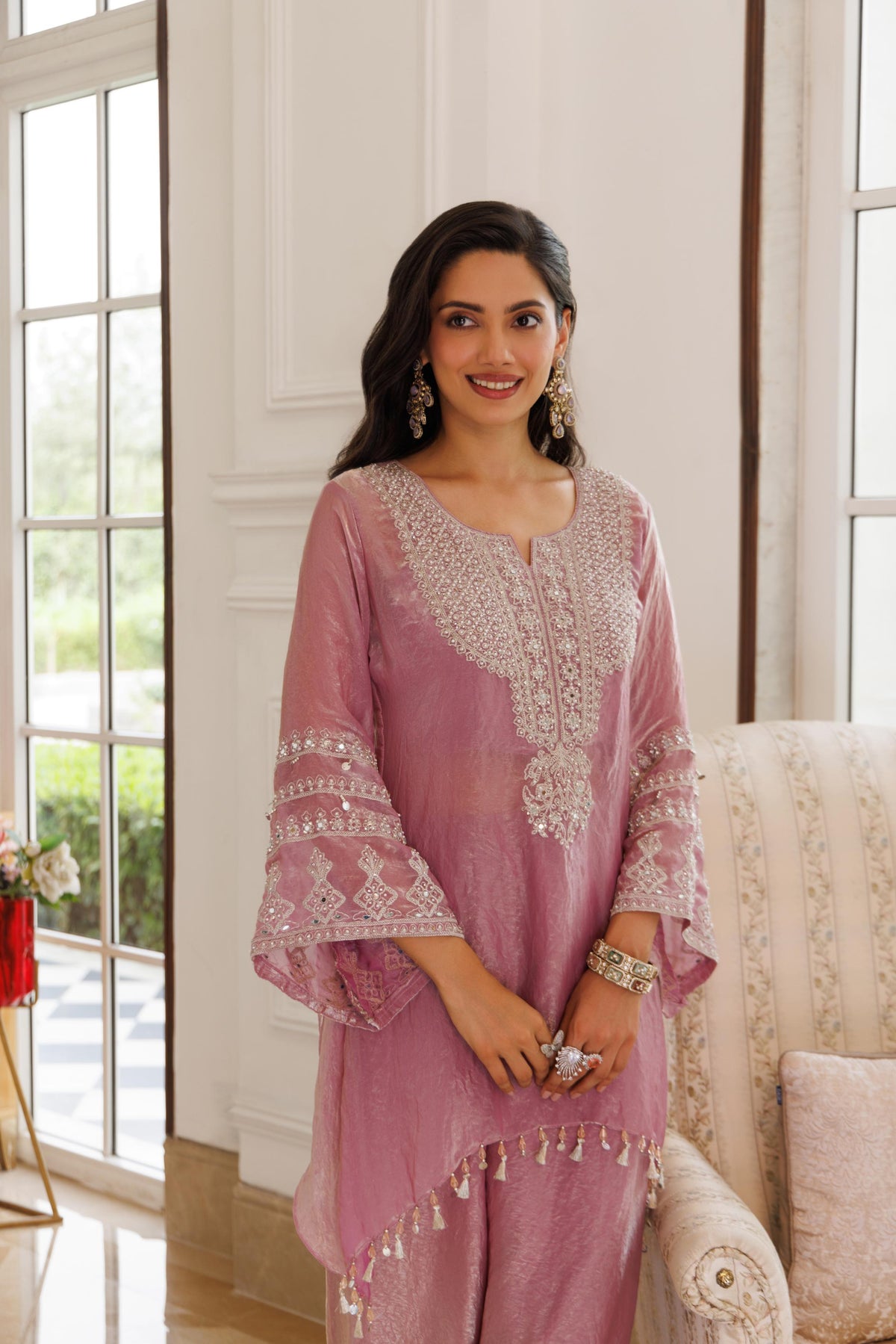 Dusty Mauve Embellished Tissue Silk Salwar Set