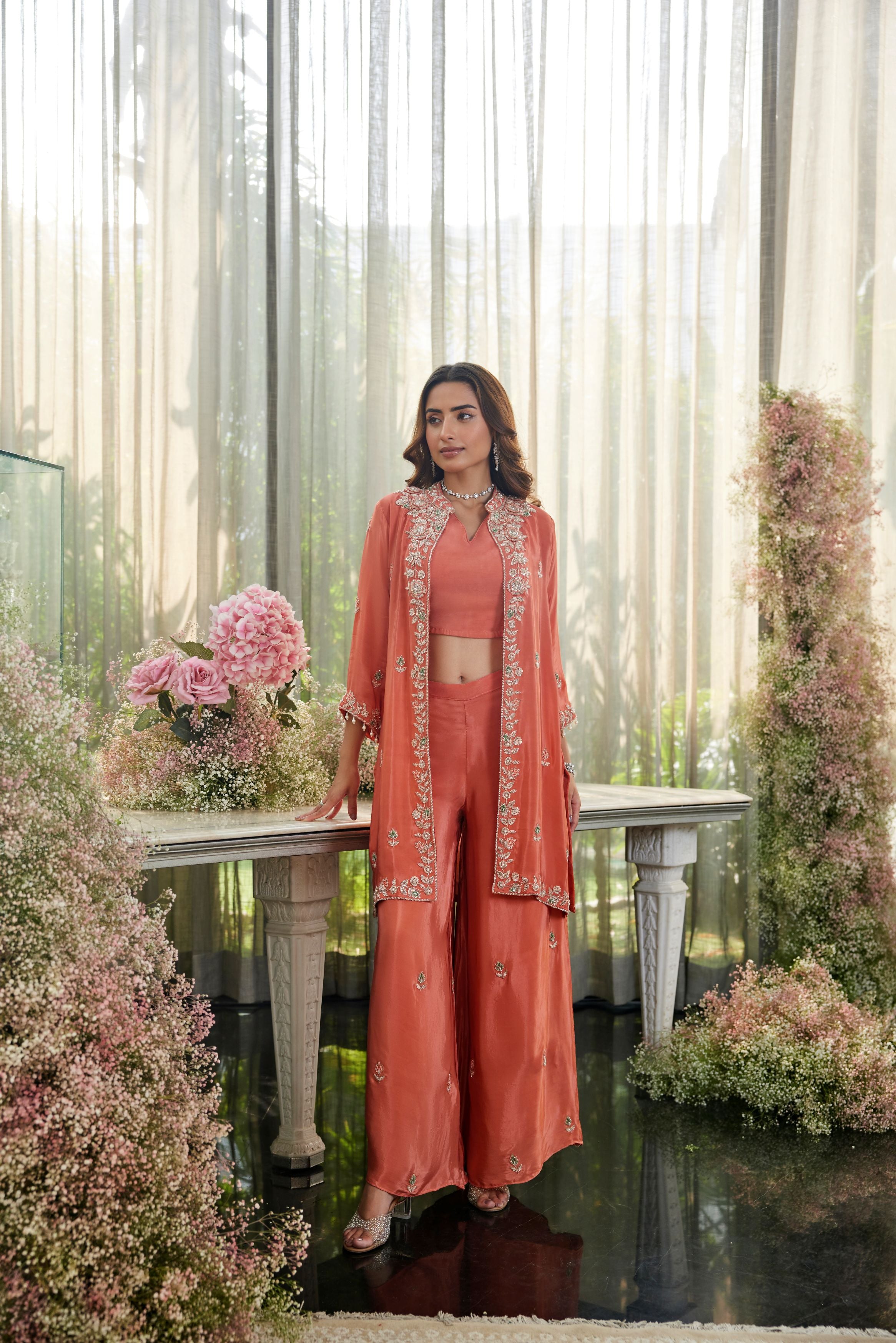 Terracotta Bloom – Embellished Jacket Co-Ord Set