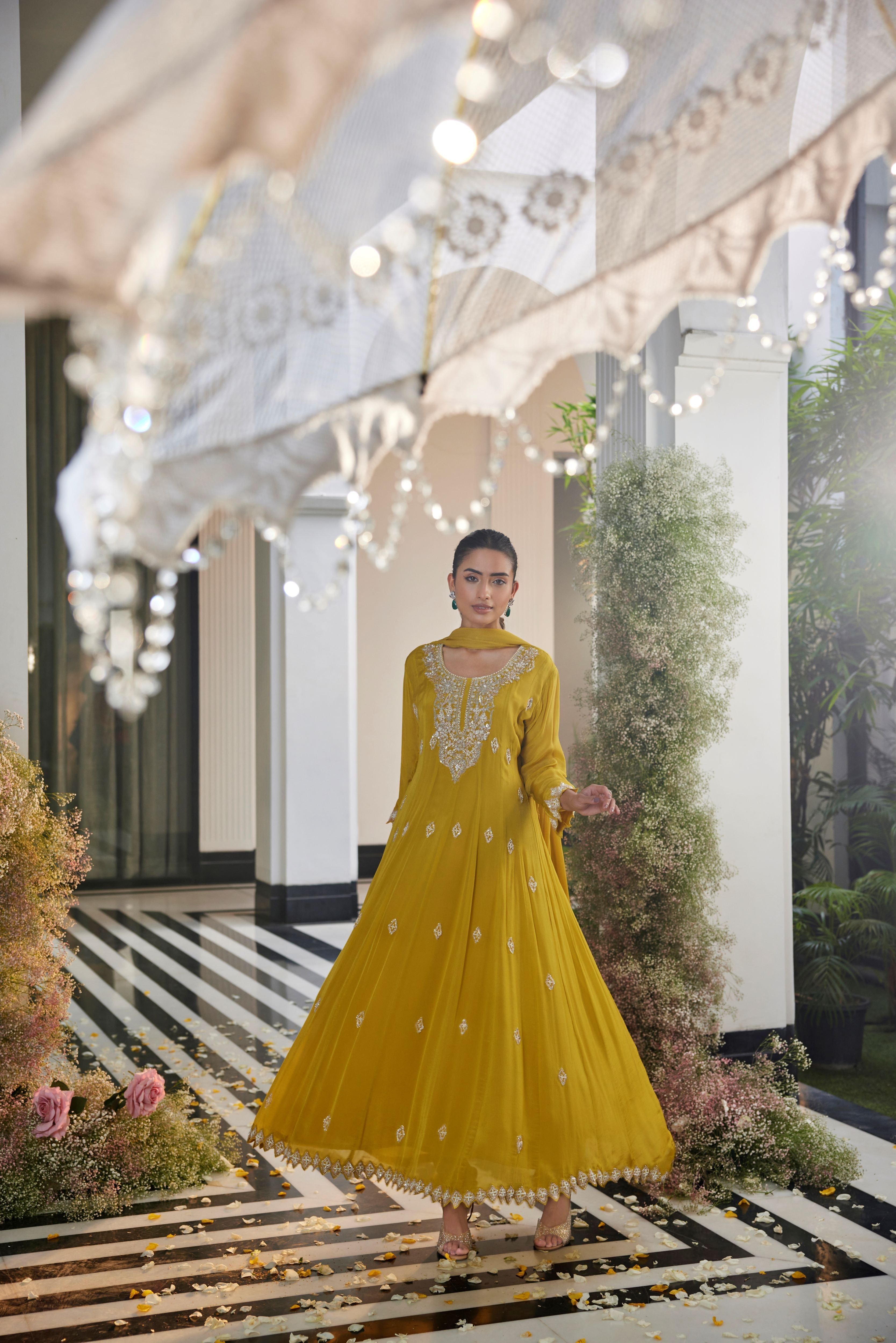 Golden Glam Anarkali Set