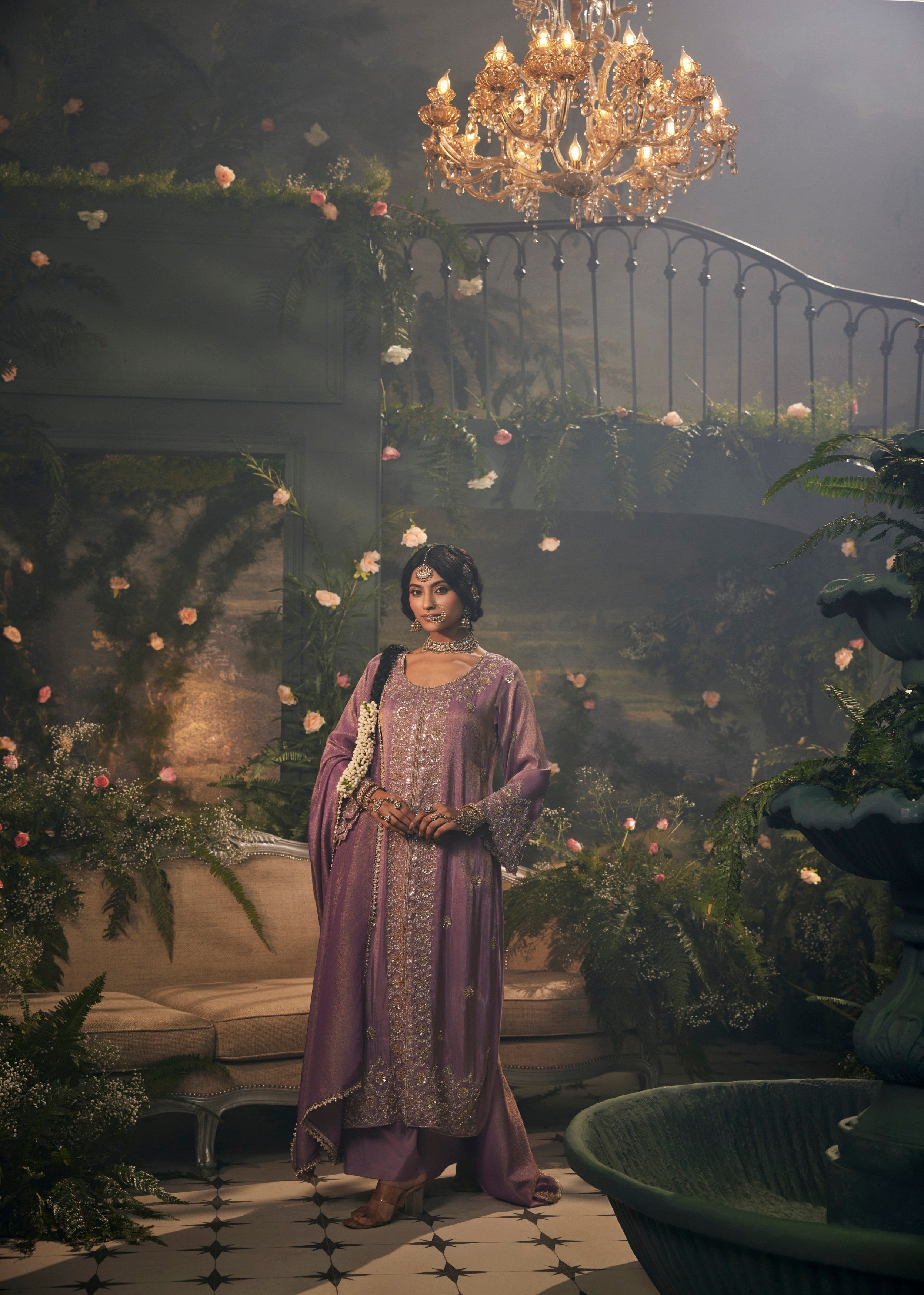 Noorani Lavender Shimmer Tissue Silk Palazzo Set