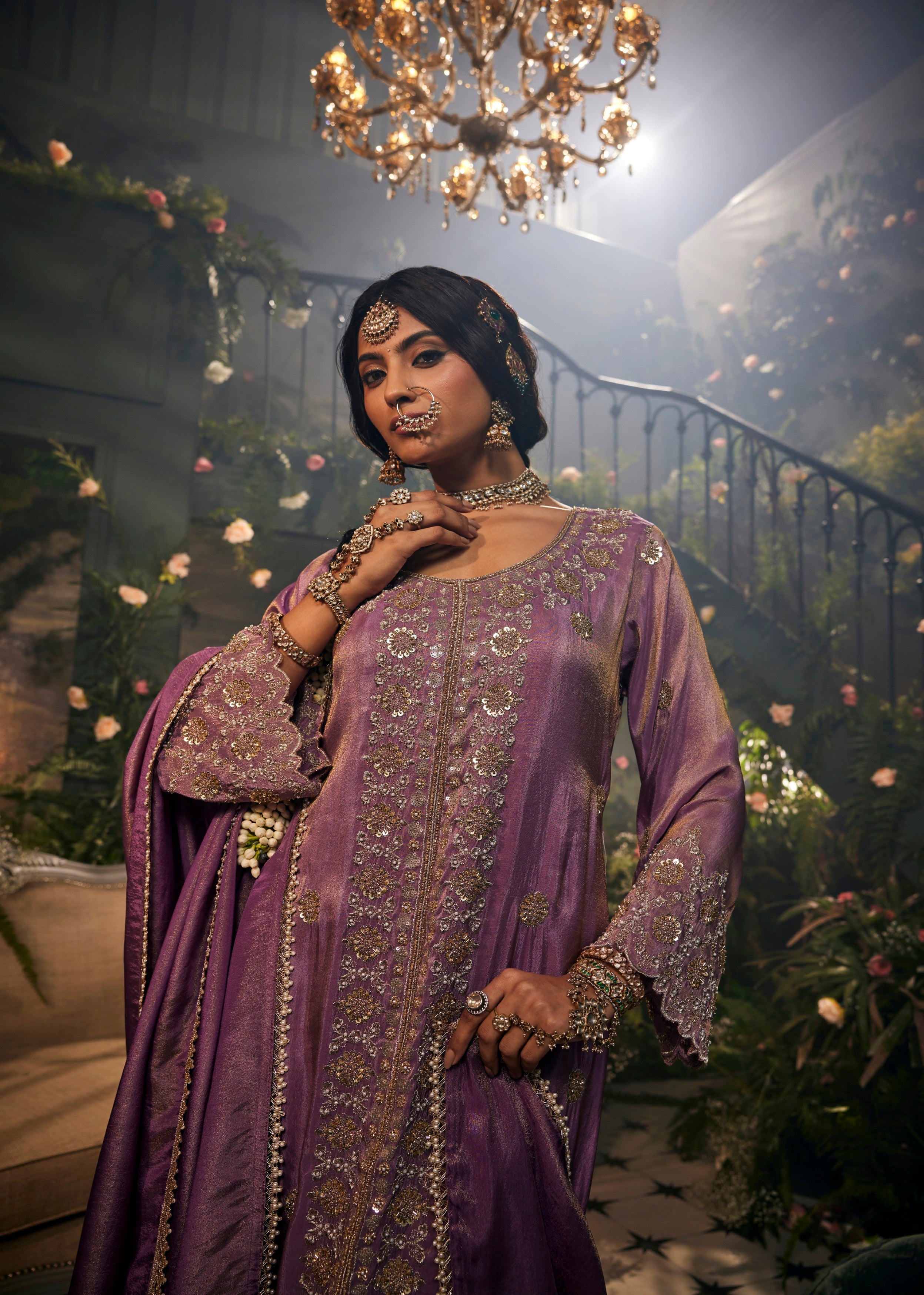 Noorani Lavender Shimmer Tissue Silk Palazzo Set