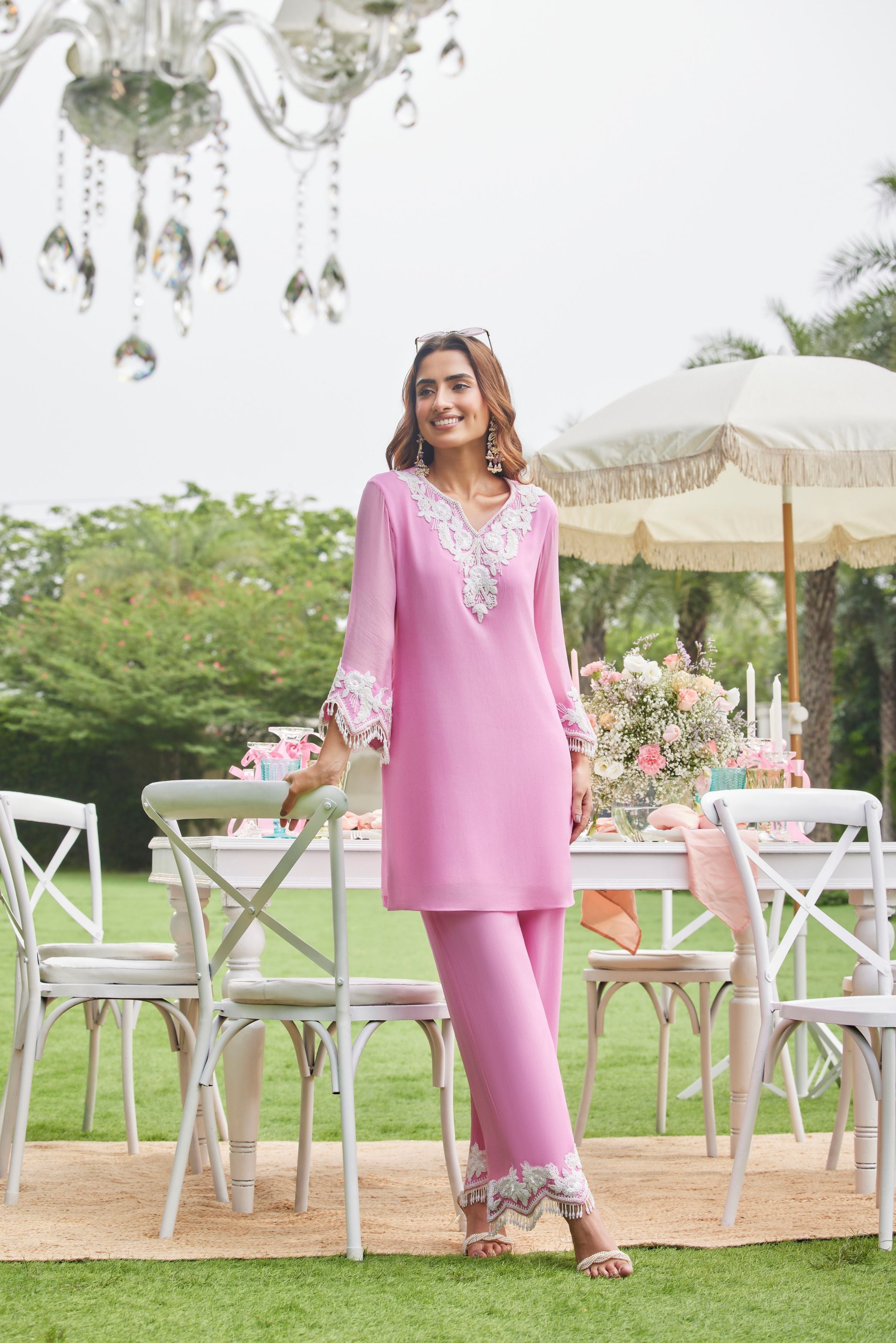 Light Pink Embellished Georgette Silk Co-Ord Set
