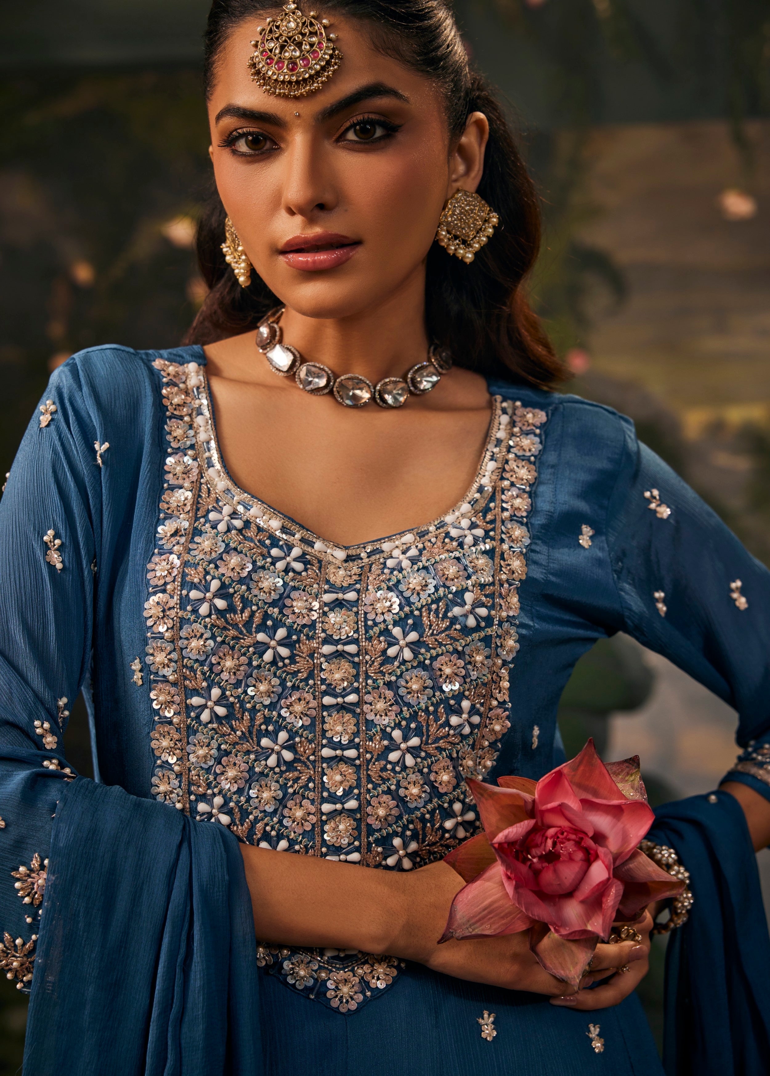 Noor-e-Blue Embellished Anarkali Set