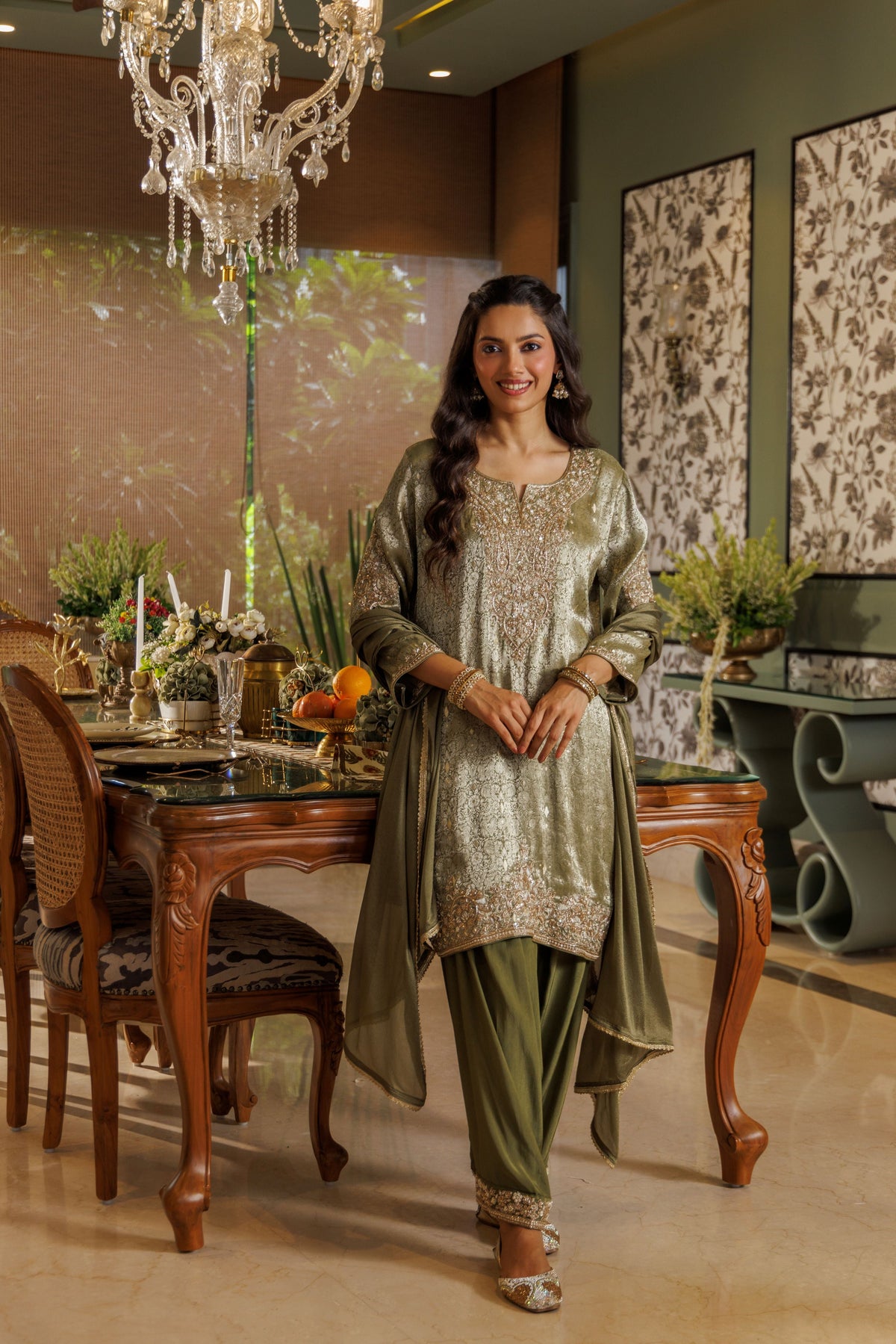 Sage Muse Embellished Banarasi Silk Salwar Set