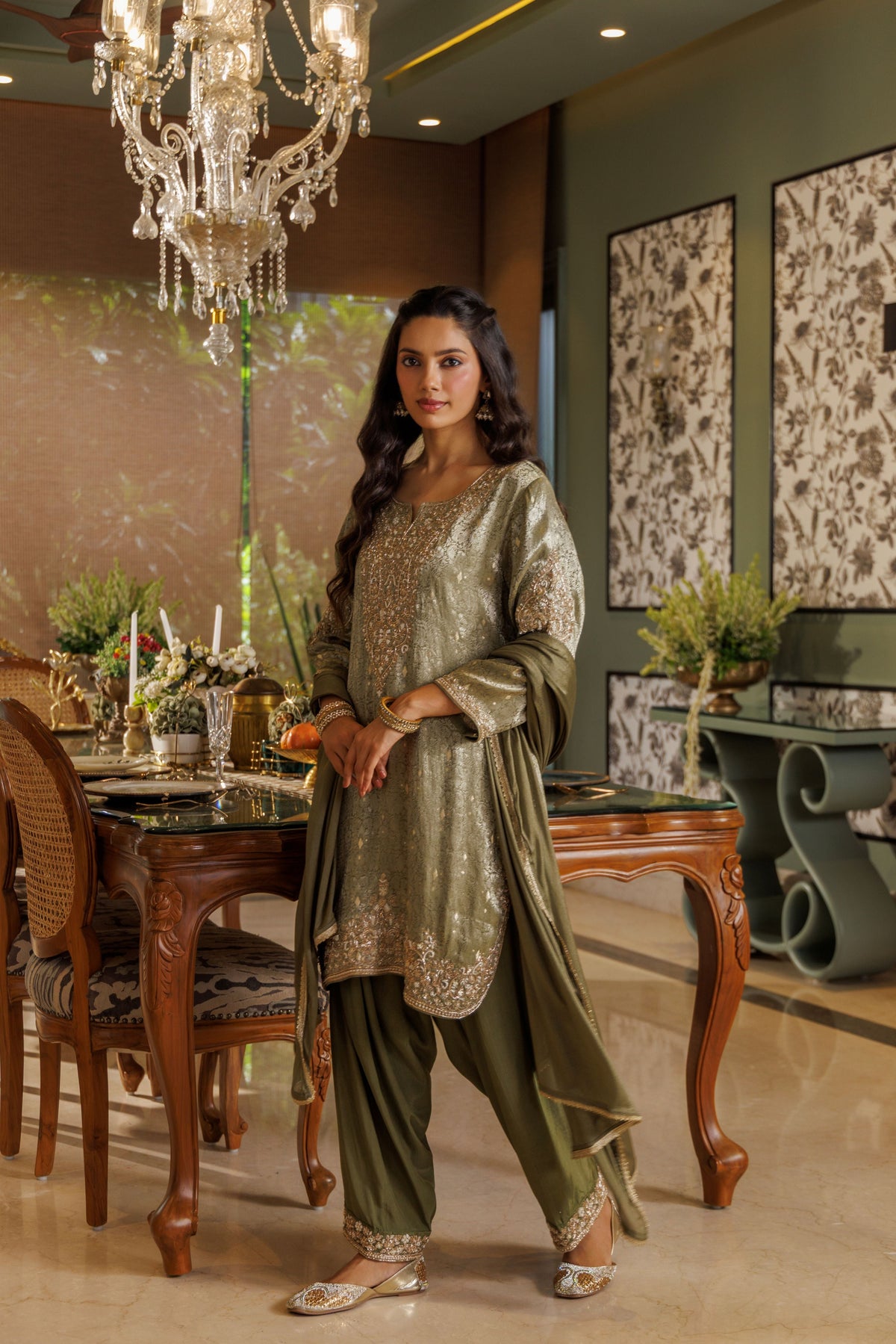 Sage Muse Embellished Banarasi Silk Salwar Set