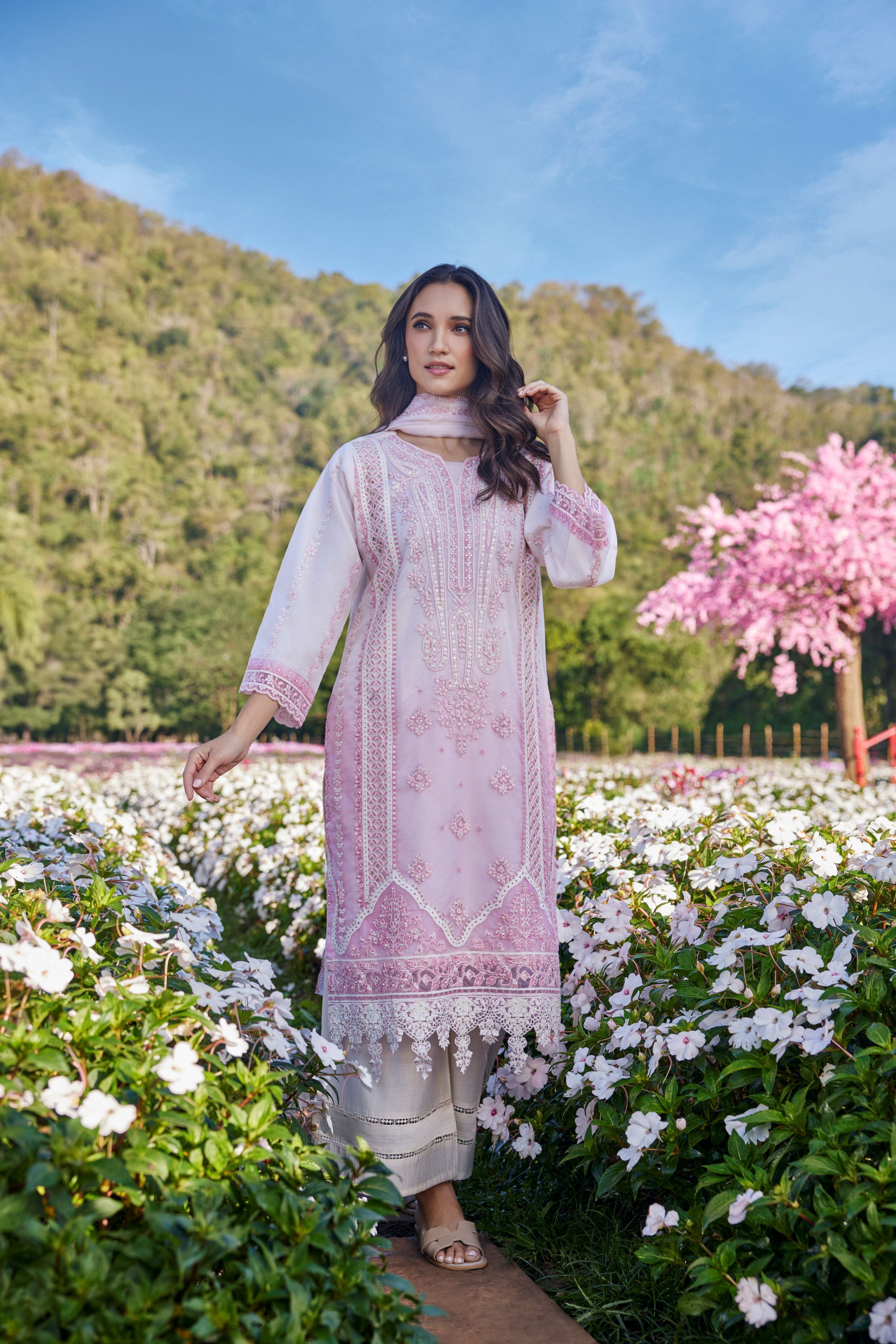 Nazeen Gulabi Embellished Organza Silk Pant Set