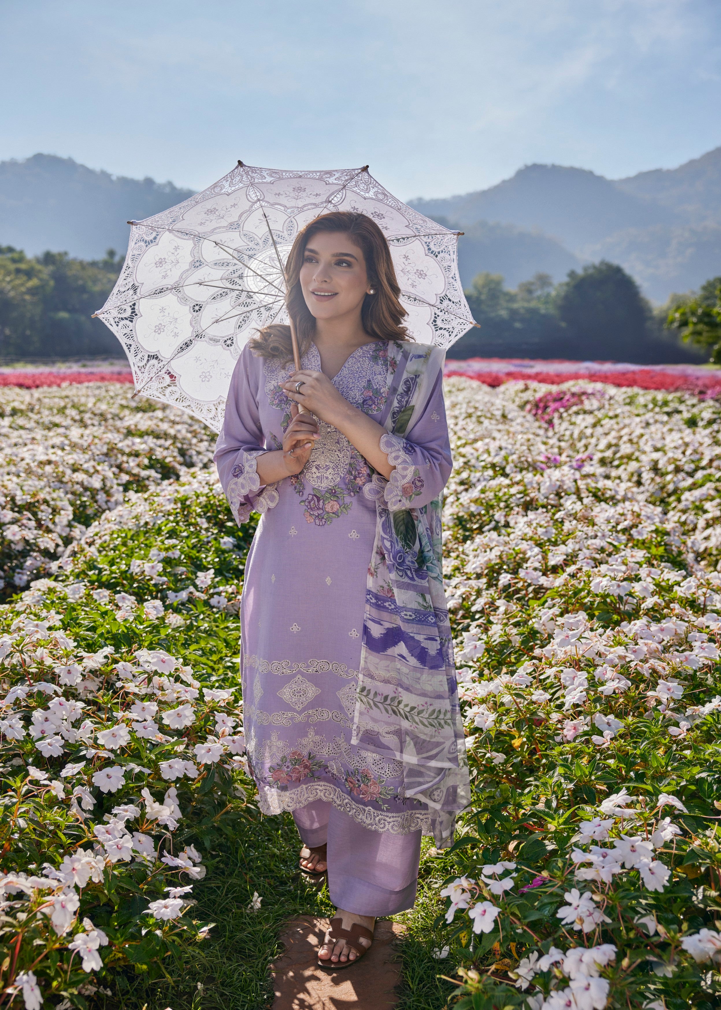 Soft Lilac Embroidered Organic Cotton Pant Set