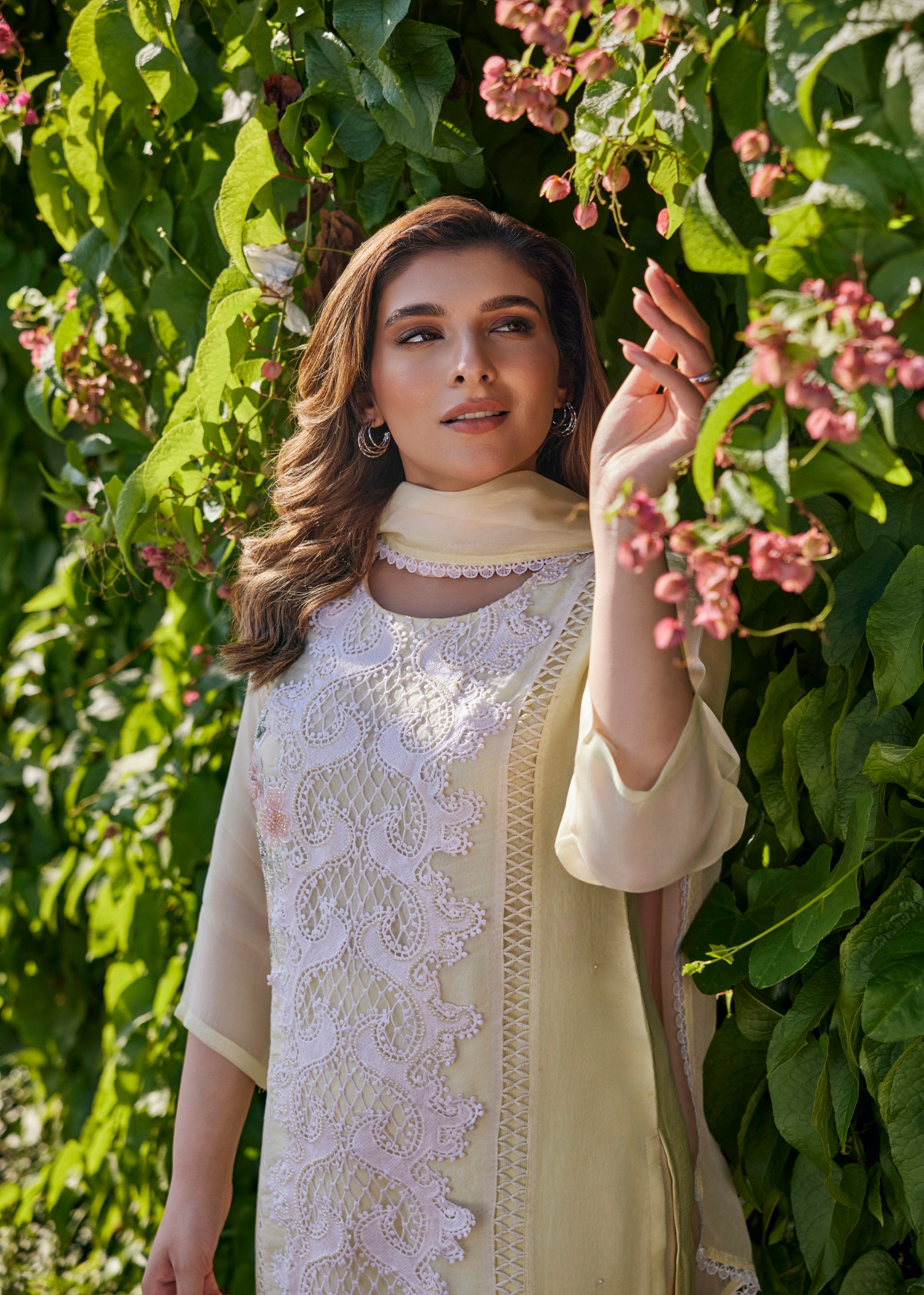Pastel Yellow Embroidered Soft Organza Pant Set