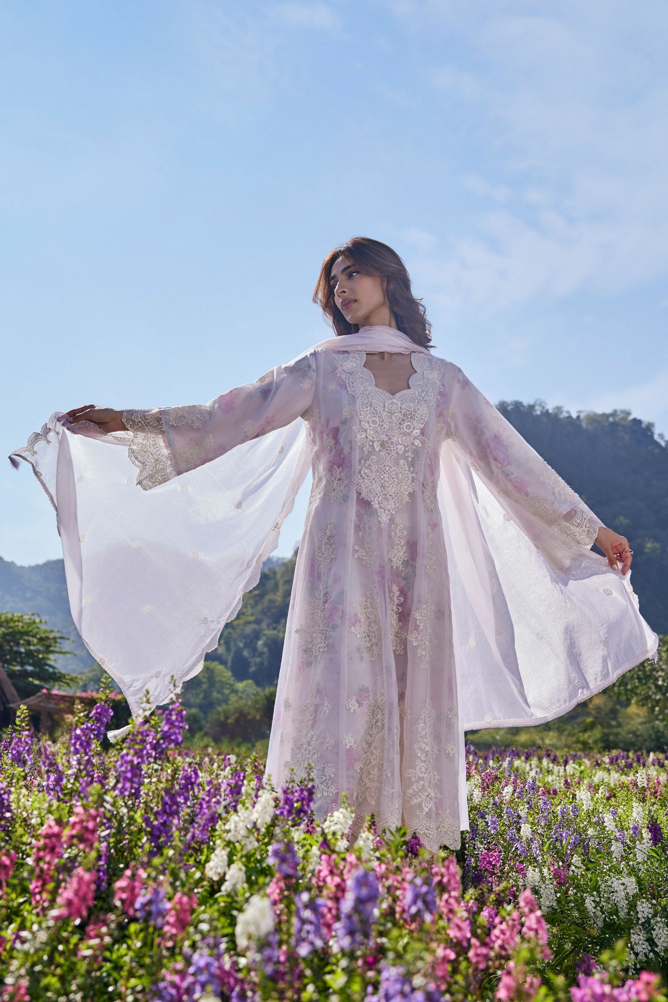 Noor Pearl Embroidered Organza Silk Pant Set