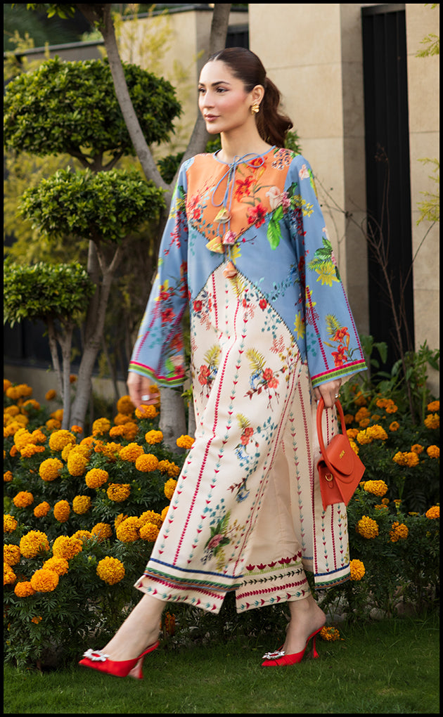 Peachy Blue Natural Crepe Kurta & Palazzo Set