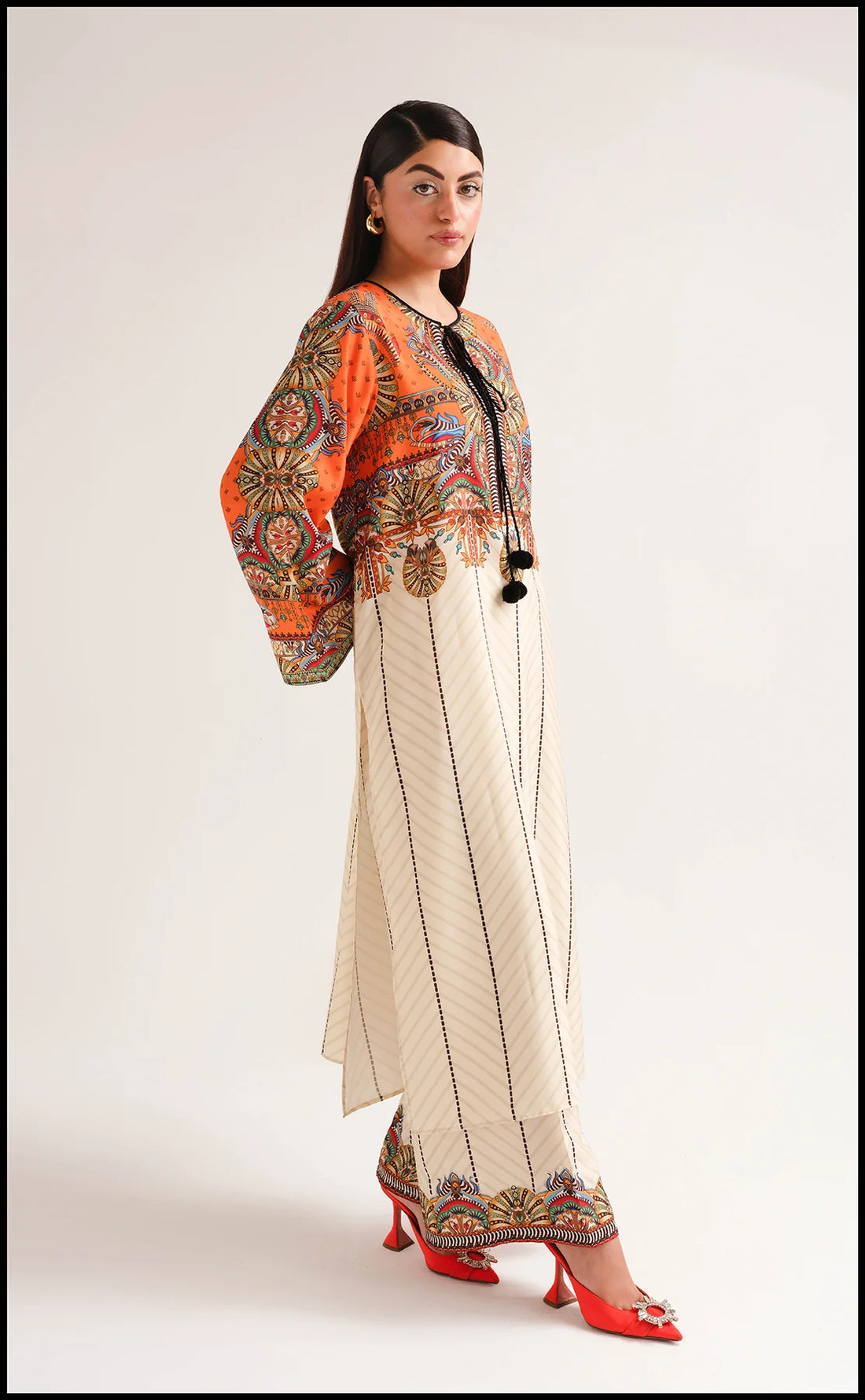 Creamy Orange Natural Crepe Kurta & Palazzo Set