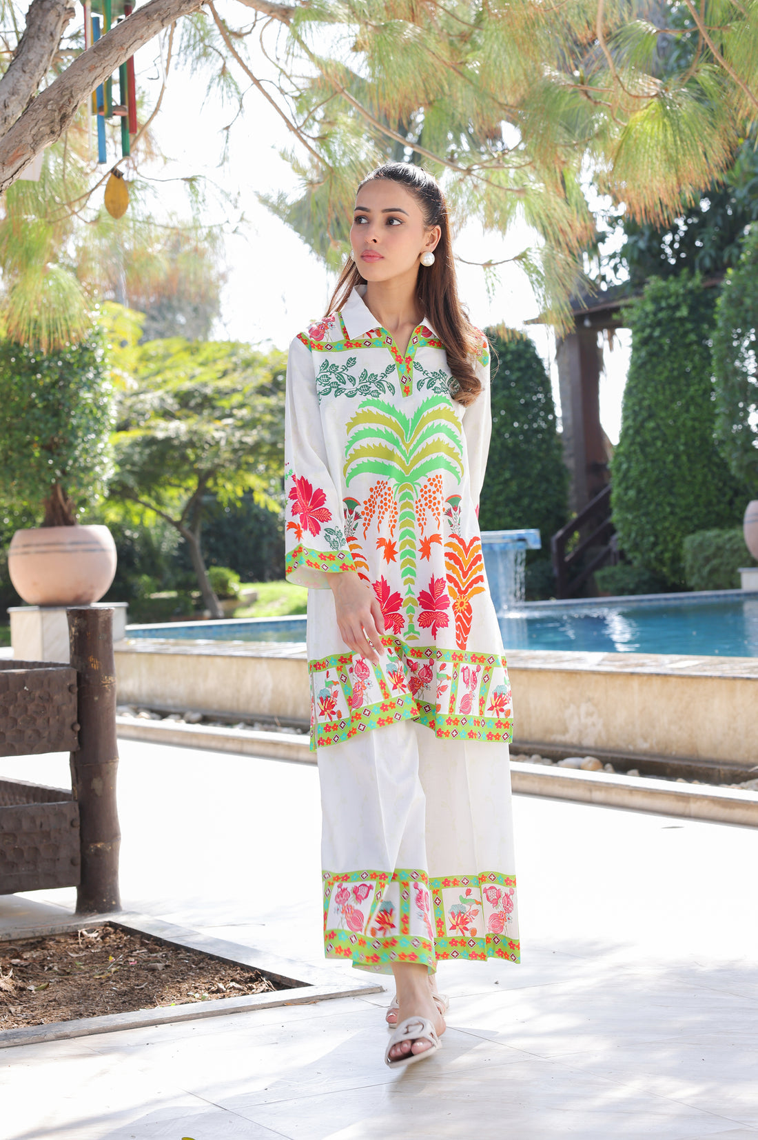 White Calm Soft Muslin Silk Co-Ord Set
