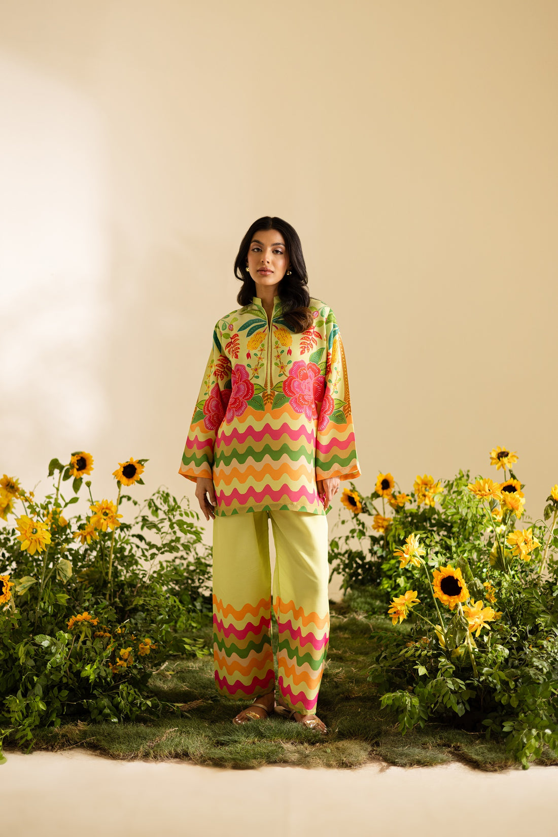 Bright Multi Color Printed Crepe Silk Co-Ord Set