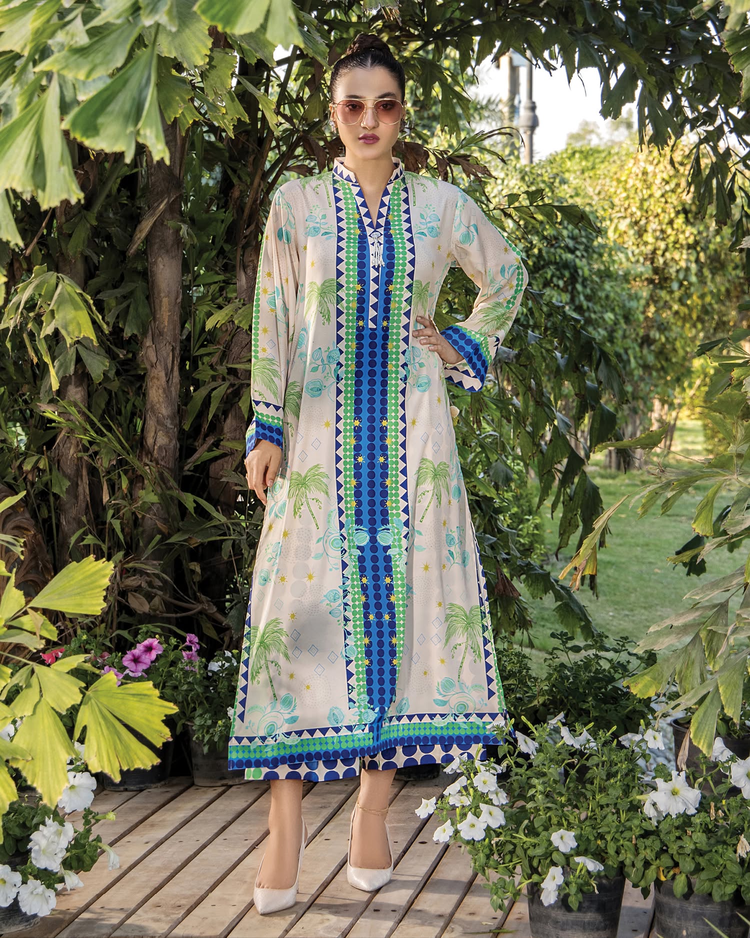 Tropical Escape Swiss Cotton Kurta & Pant Set