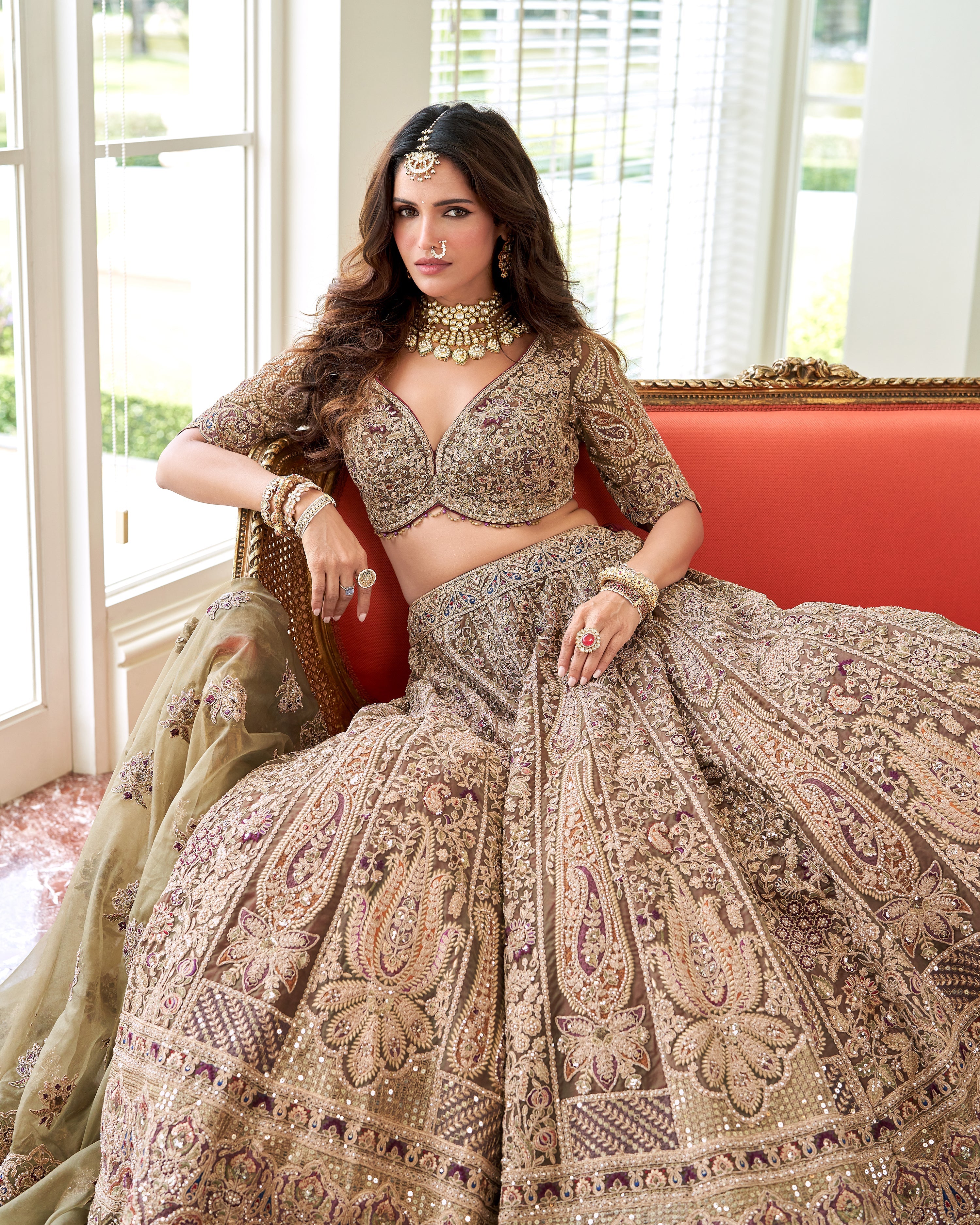 Antique Bronze Embellished Premium Silk Lehenga Set