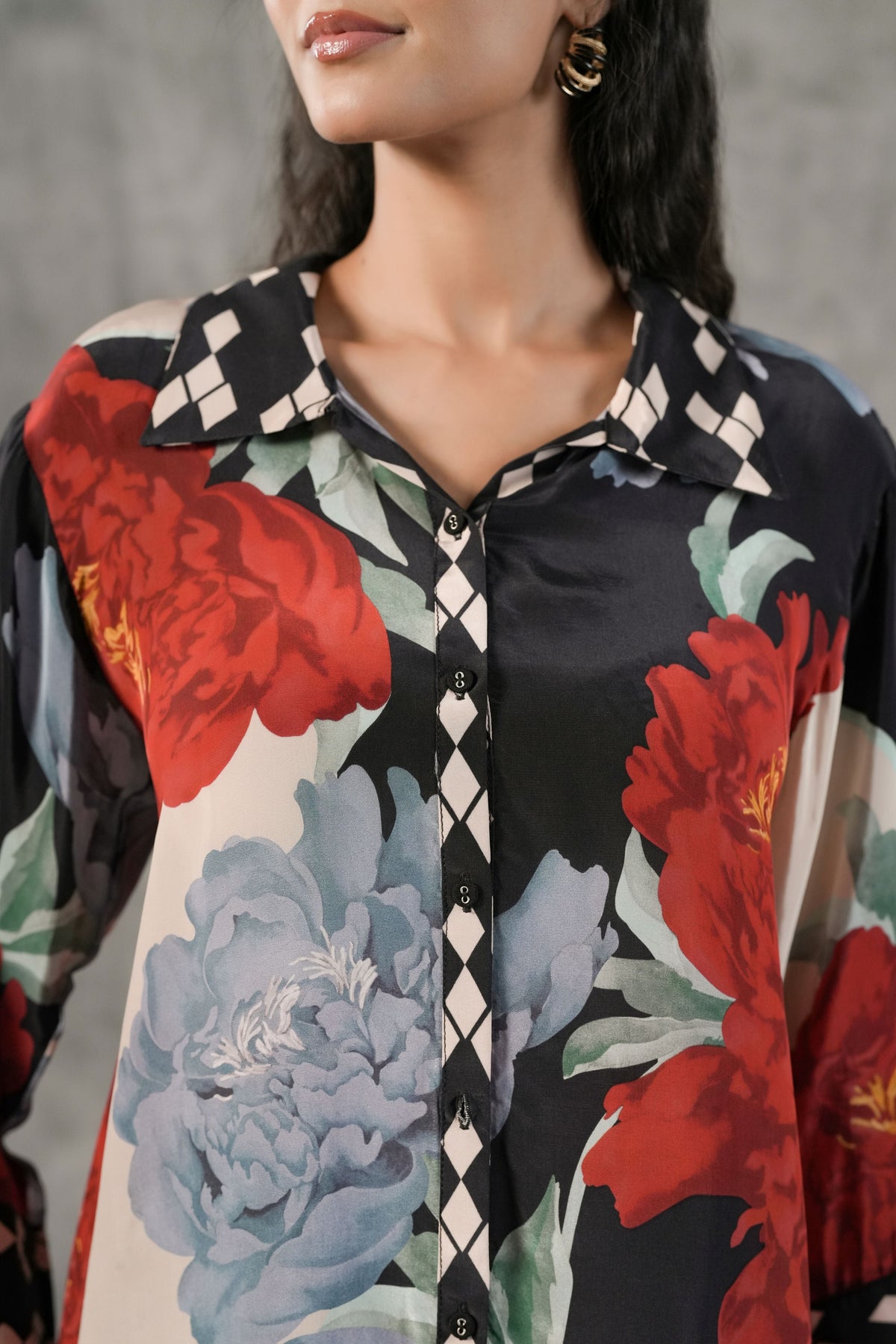 Scarlet Black Printed Crepe Silk Shirt