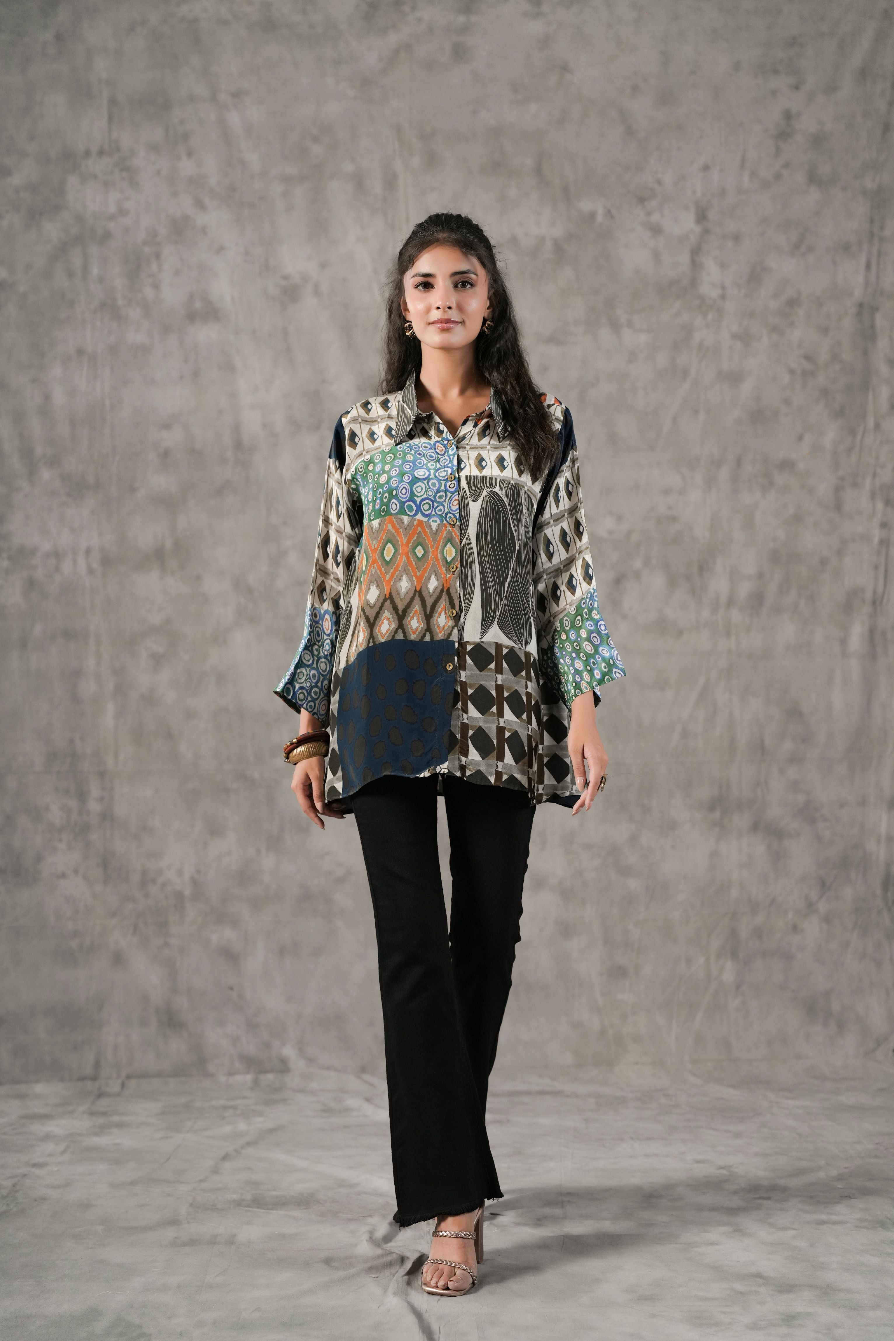 Onyx Black Printed Crepe Silk Shirt