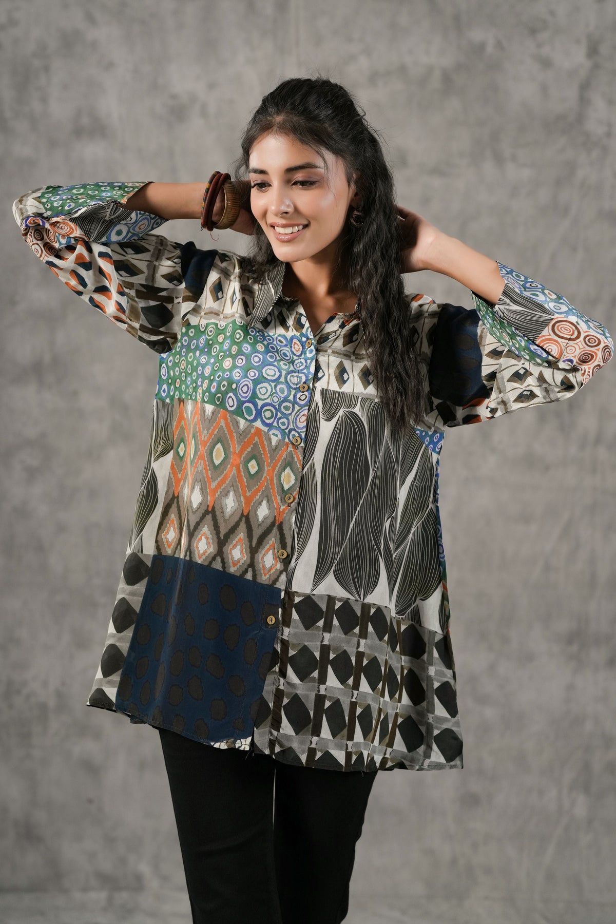 Onyx Black Printed Crepe Silk Shirt