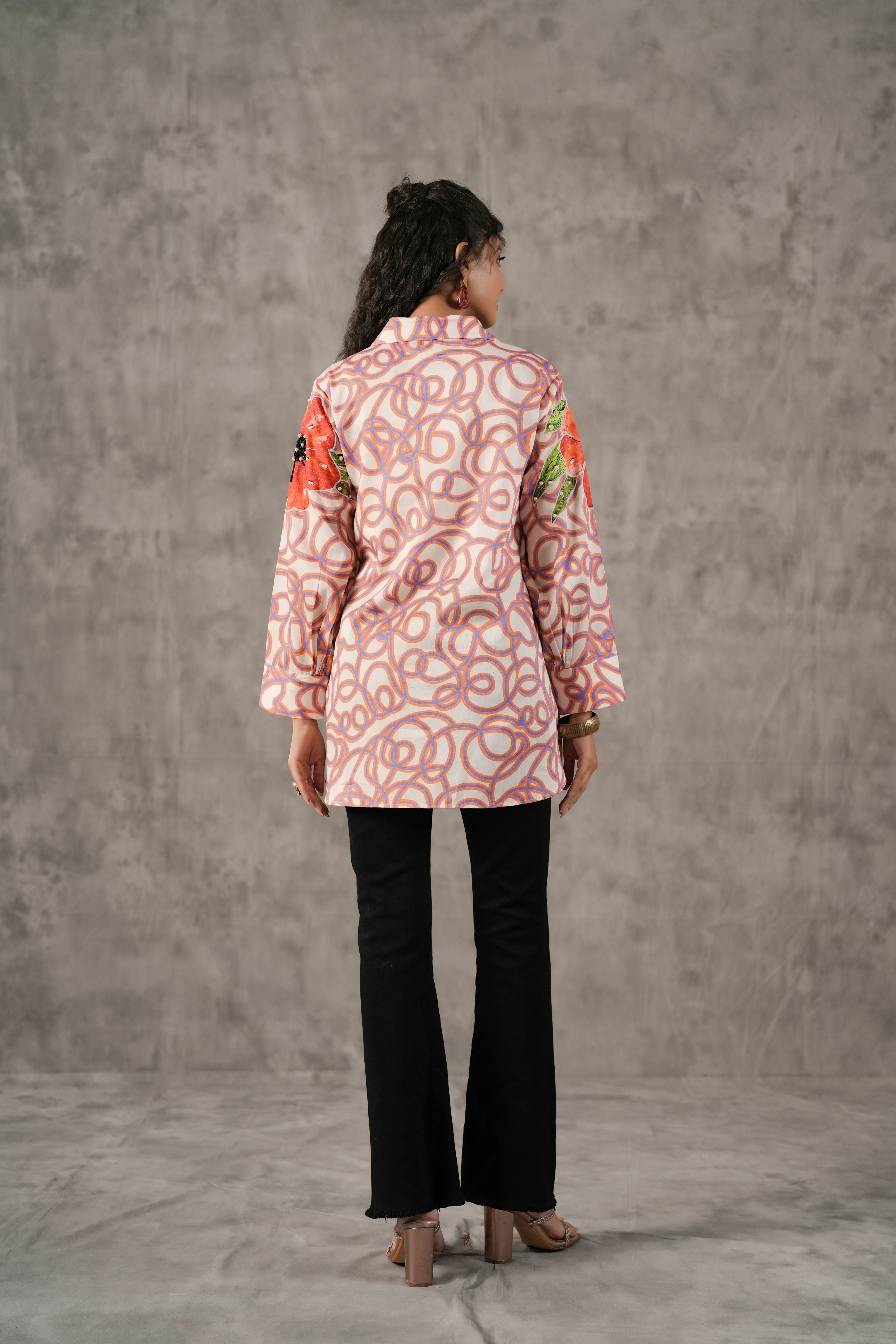 Blush Coral Swirl Printed Cotton Shirt