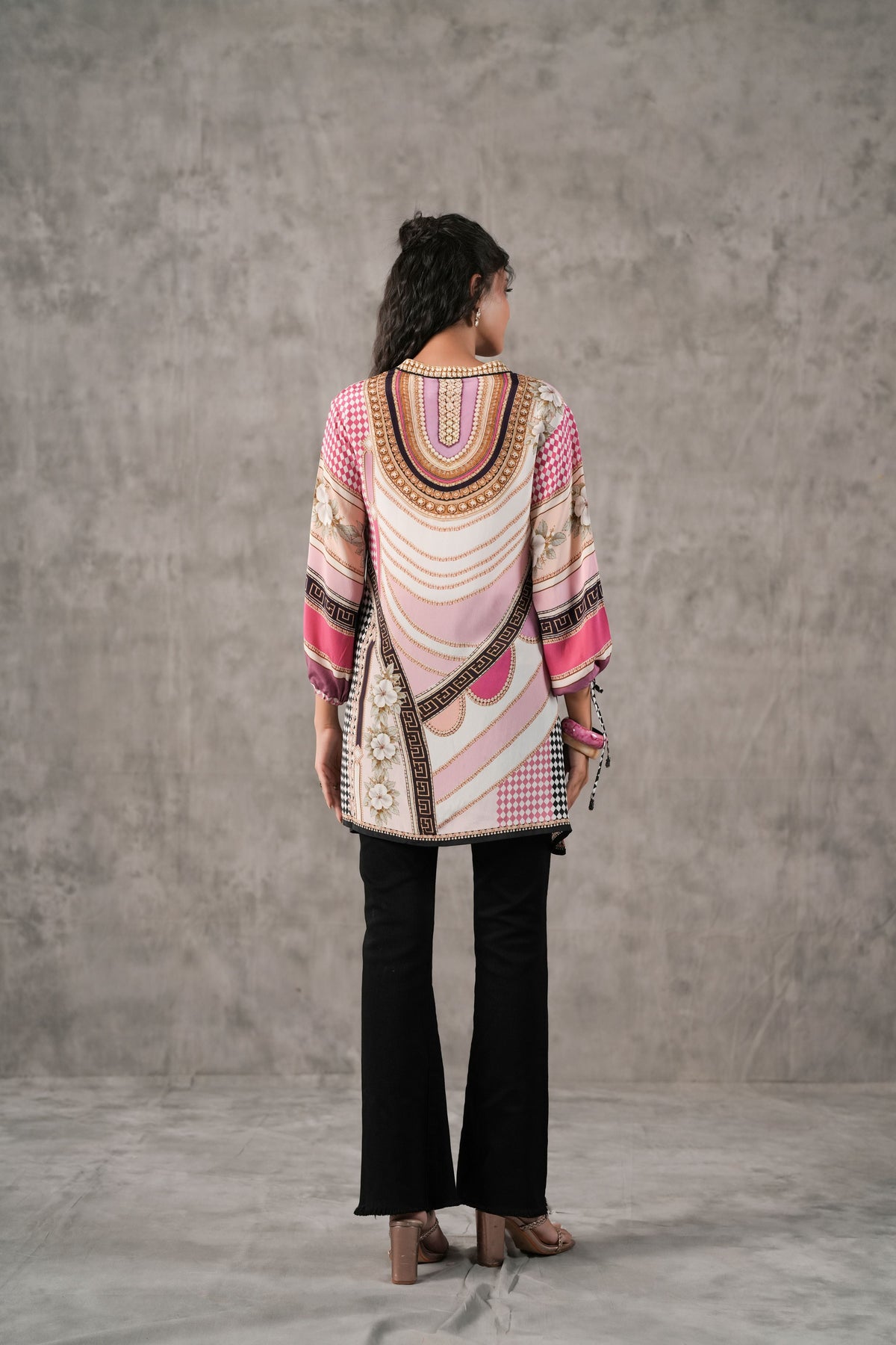 Baby Pink Printed Crepe Silk Tunic