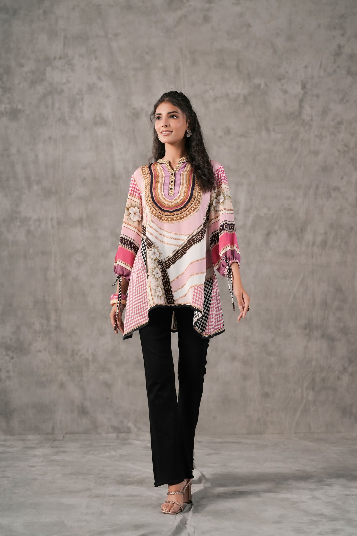 Baby Pink Printed Crepe Silk Tunic