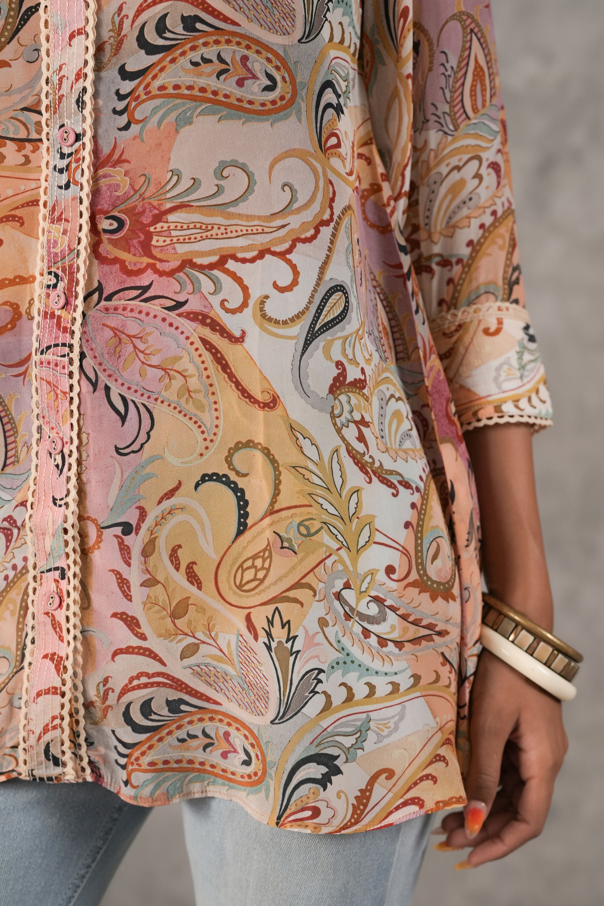 Multi Paisley Printed Crepe Silk Shirt