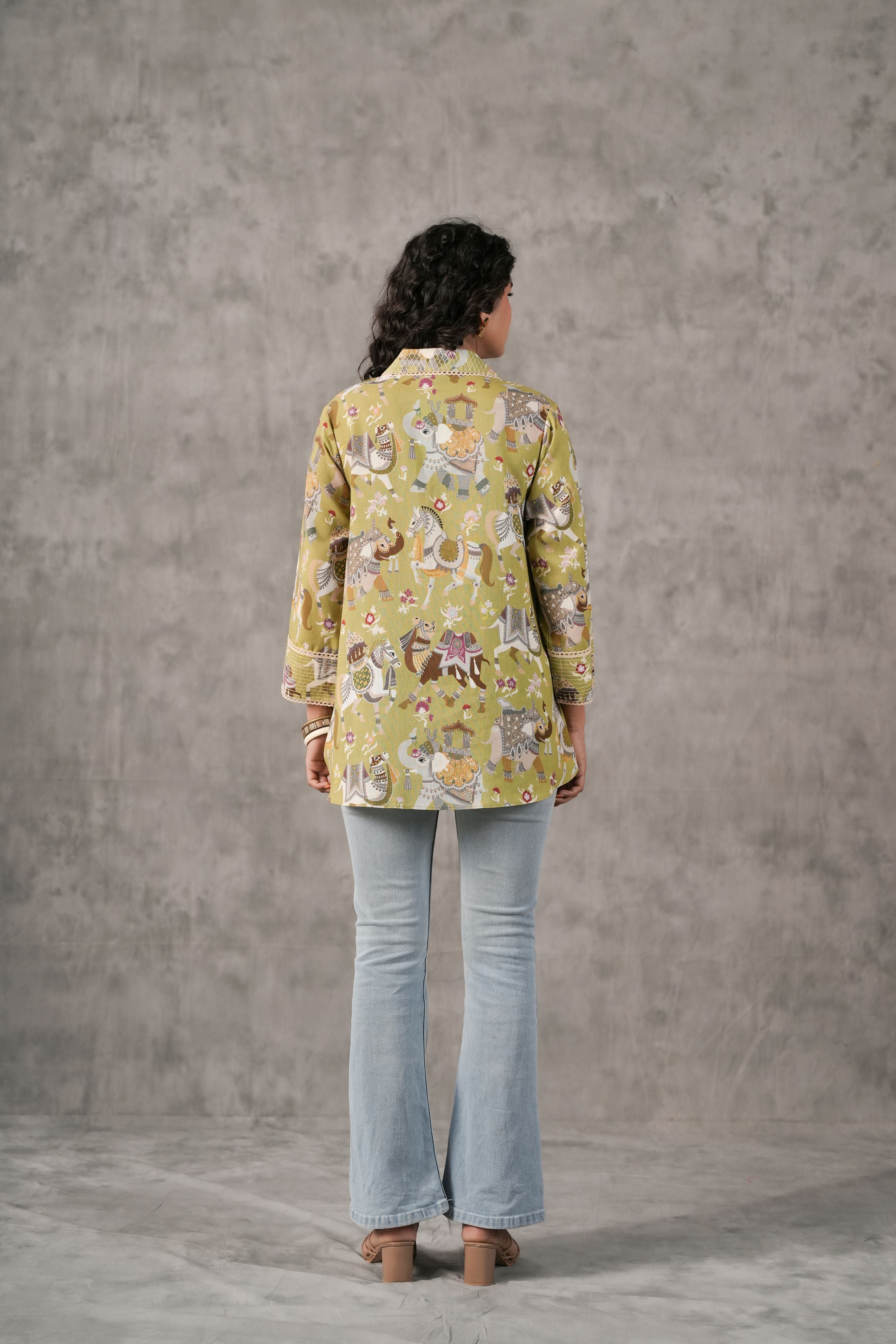 Pastel Green Printed Linen Shirt