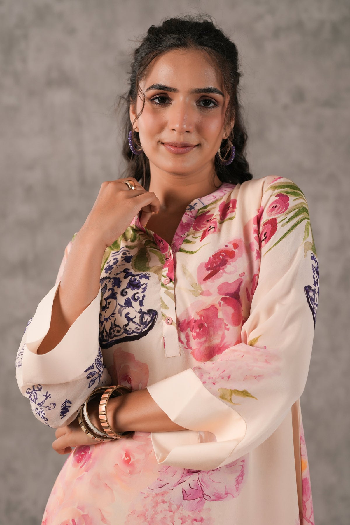 Blush Rose Printed Crepe Silk Kurta Set
