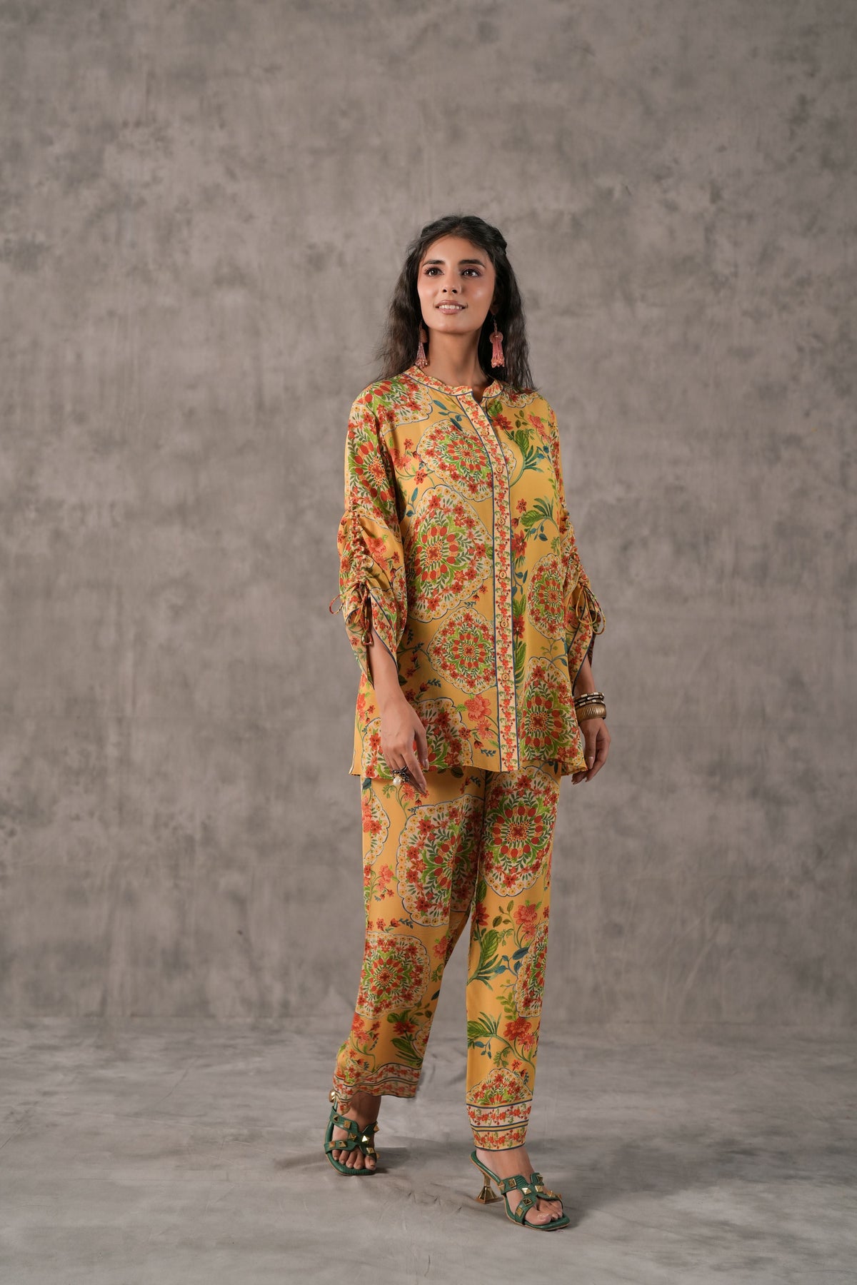 Pale Yellow Printed Crepe Silk Co-Ord Set