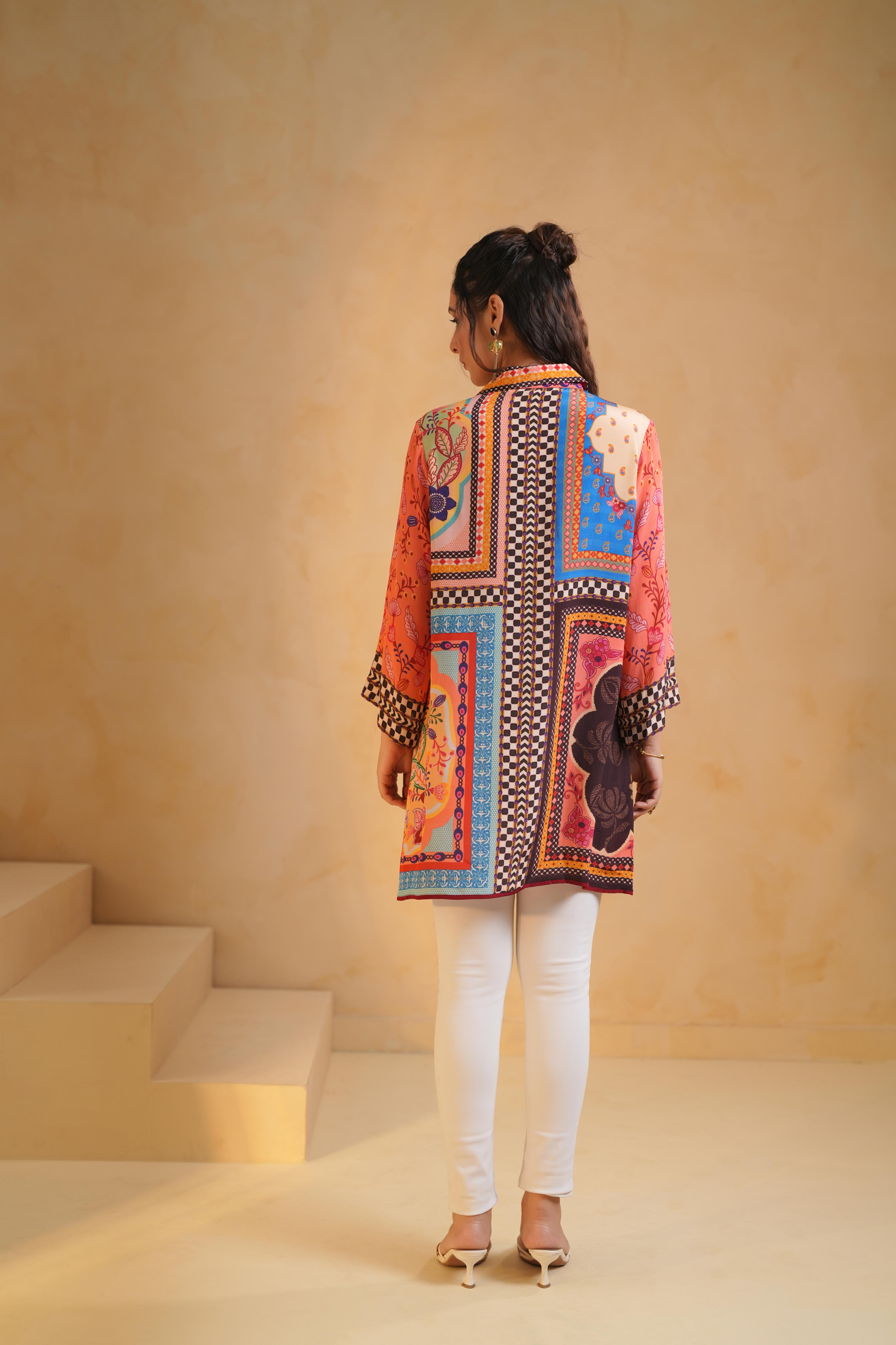 Multi-Color Printed Viscose Crepe Top