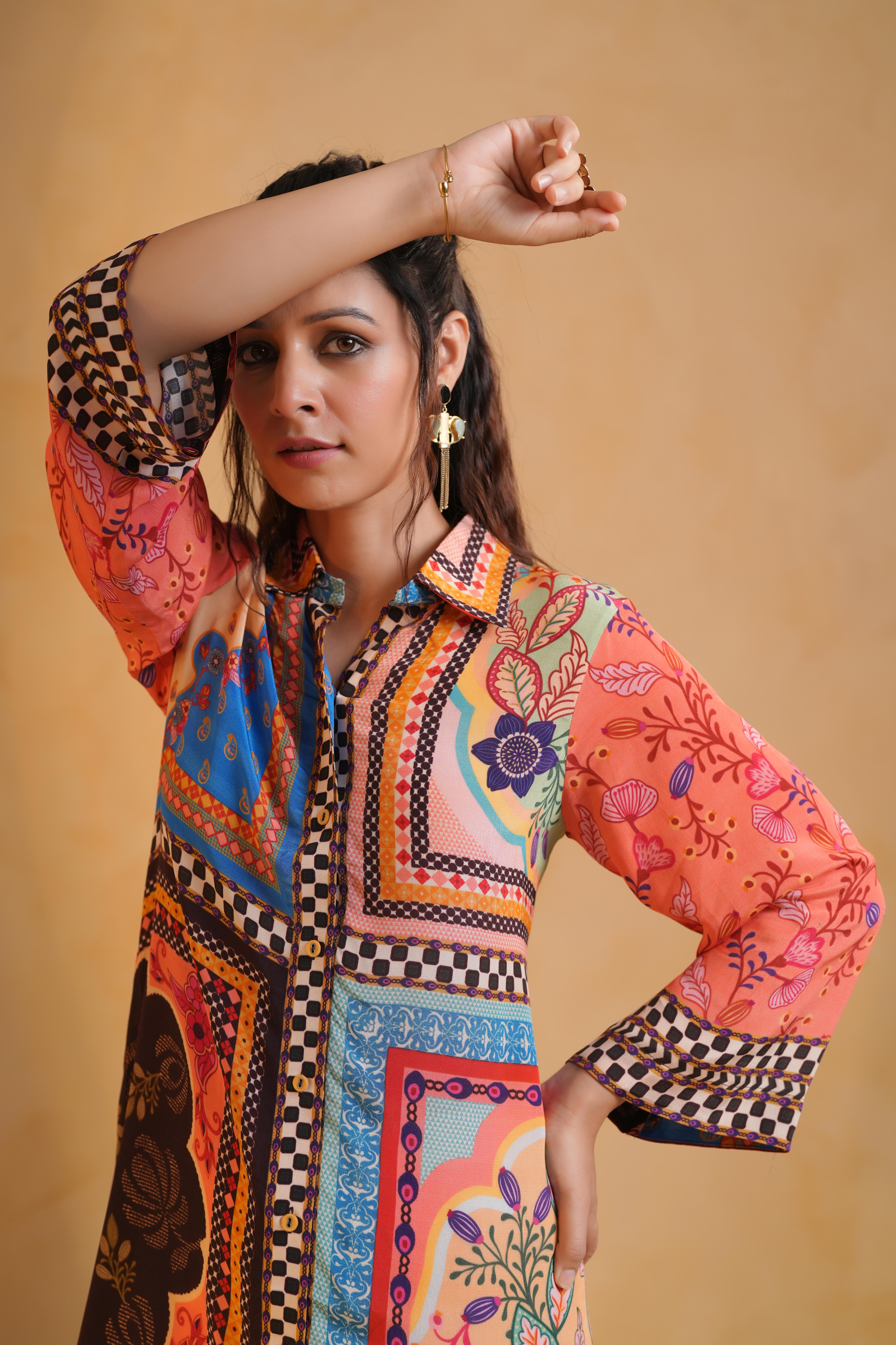 Multi-Color Printed Viscose Crepe Top