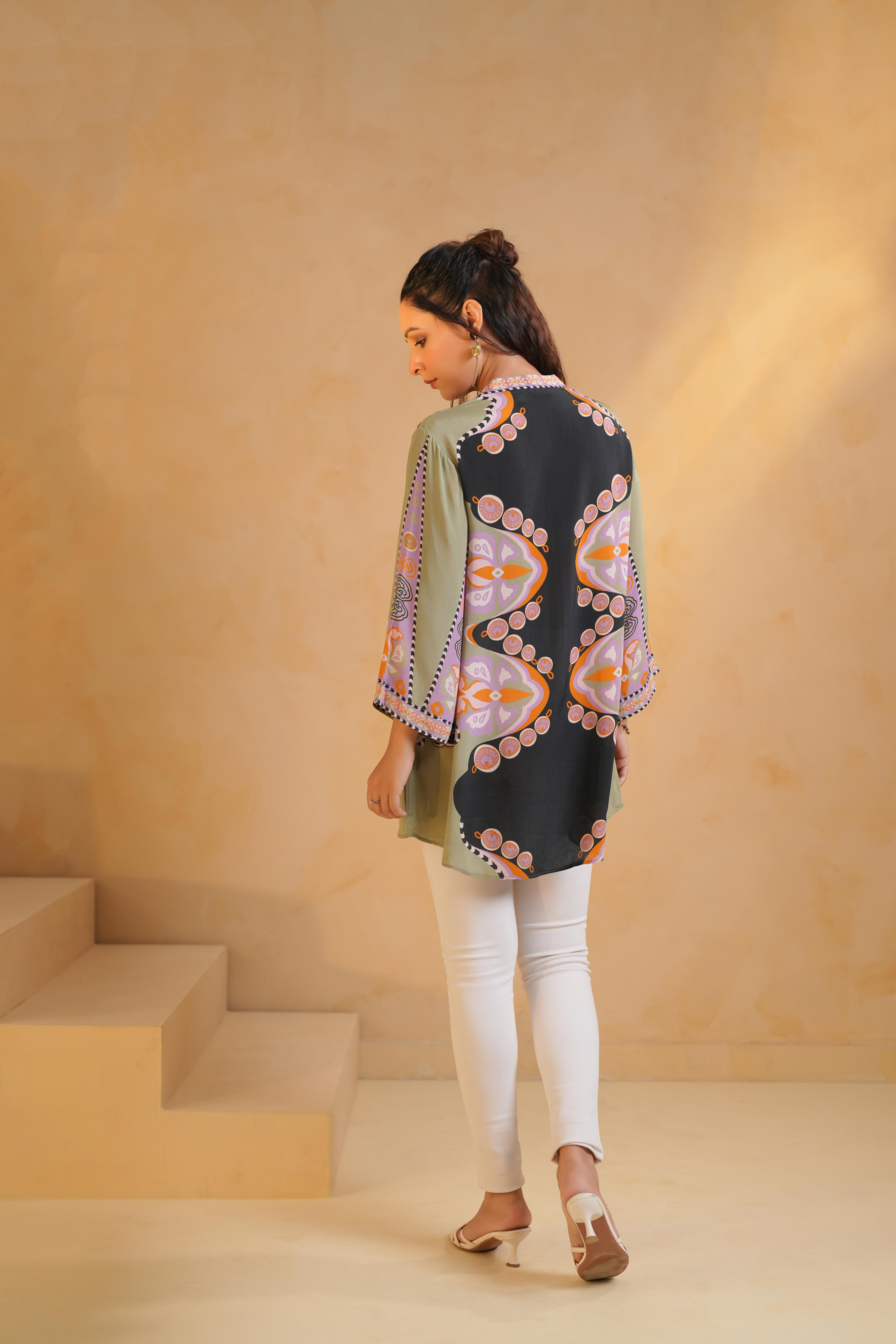 Black Printed Viscose Crepe Top