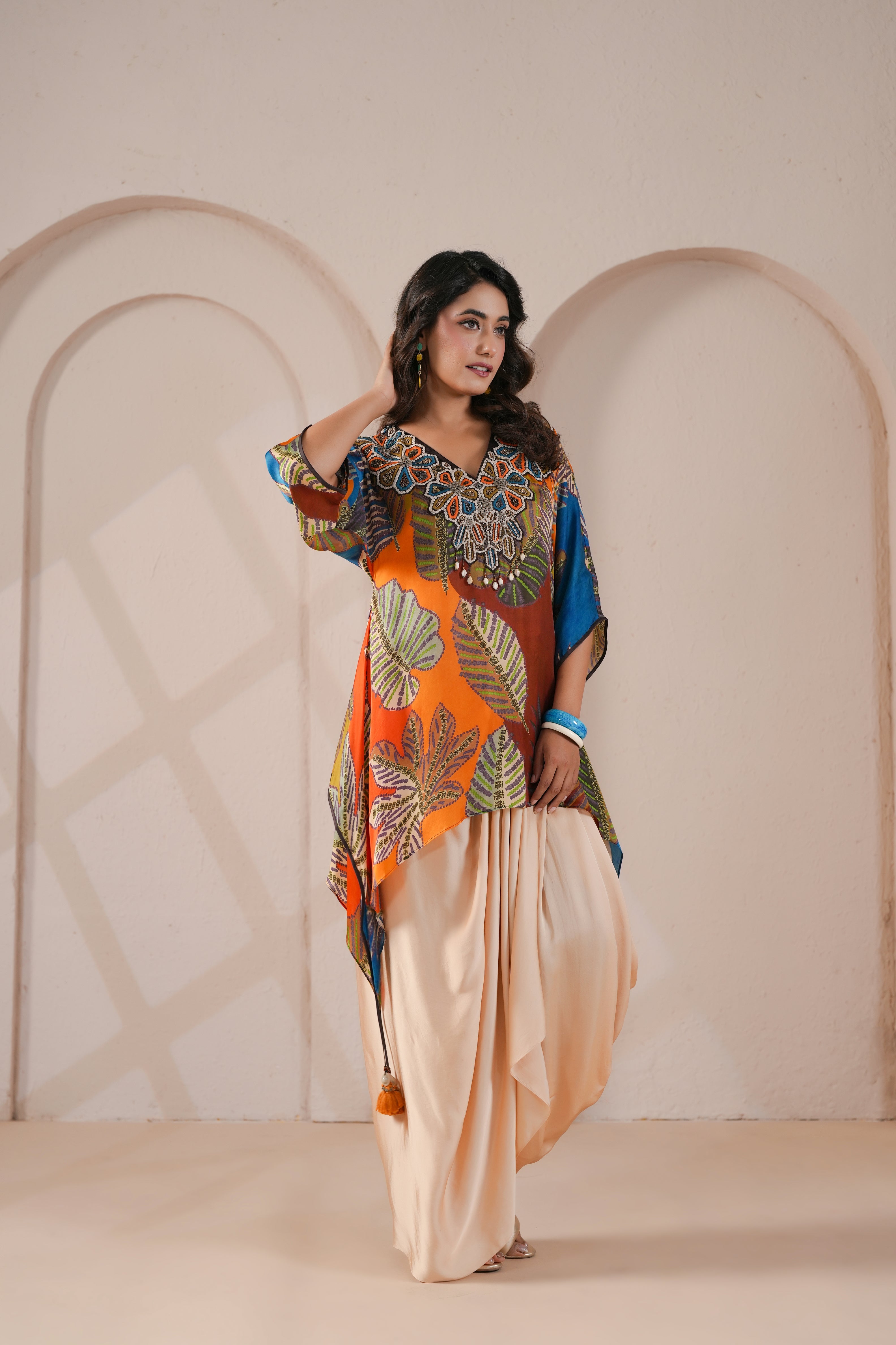 Multi-Tropical Printed Modal Silk Dhoti Set